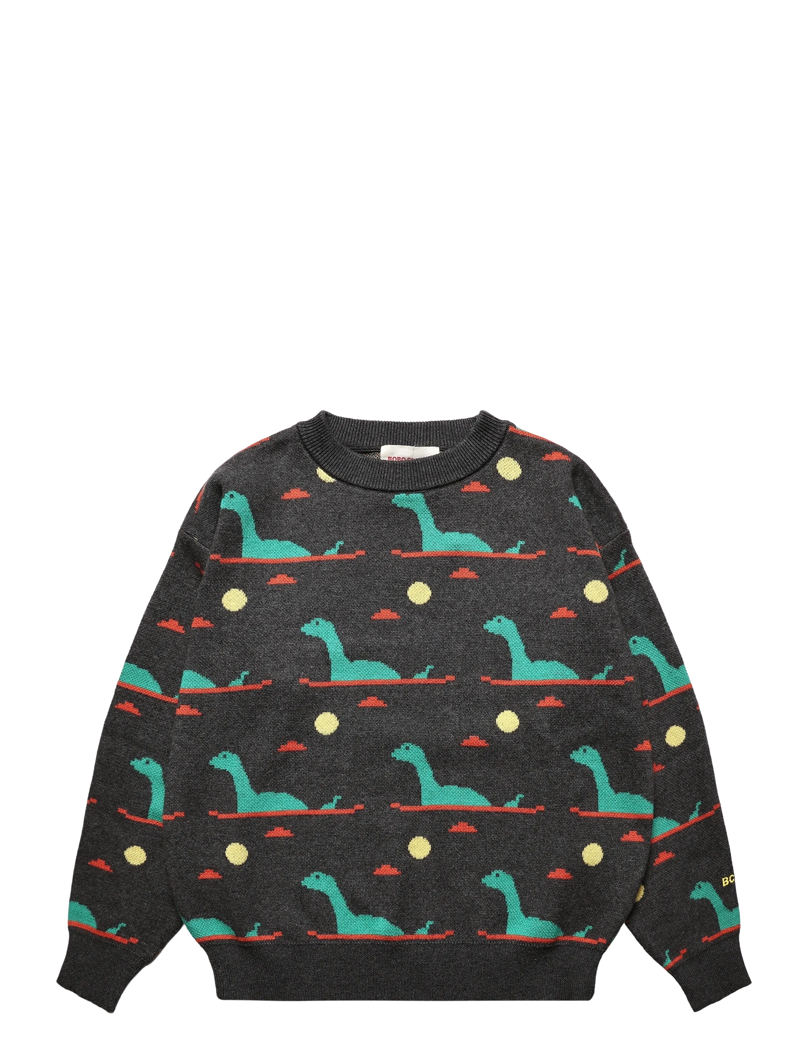 Bobo Choses Lake Monster All Over Jacquard Jumper, 134, Knitwear, Grau - Pullovers, Kinder