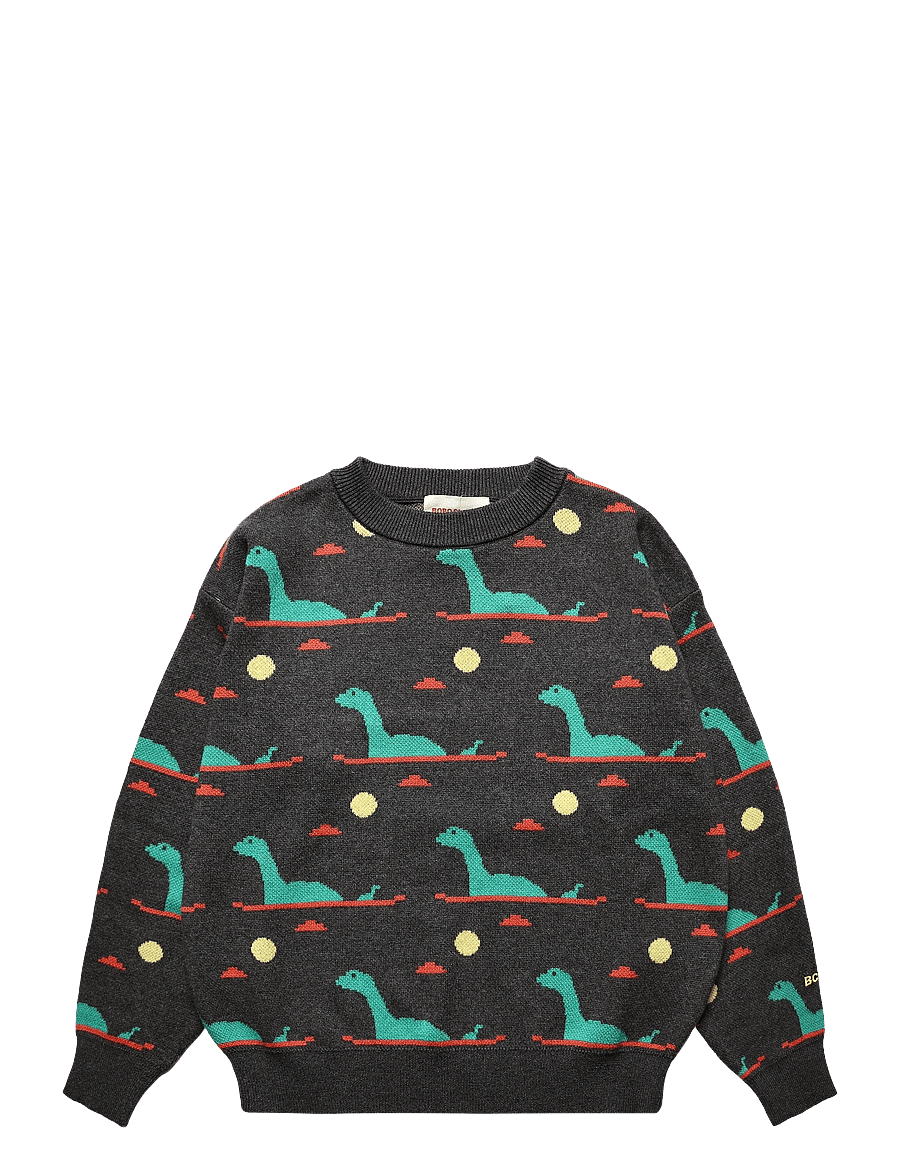 Bobo Choses - Lake Monster all over jacquard jumper - stickade tröjor - grey - 0