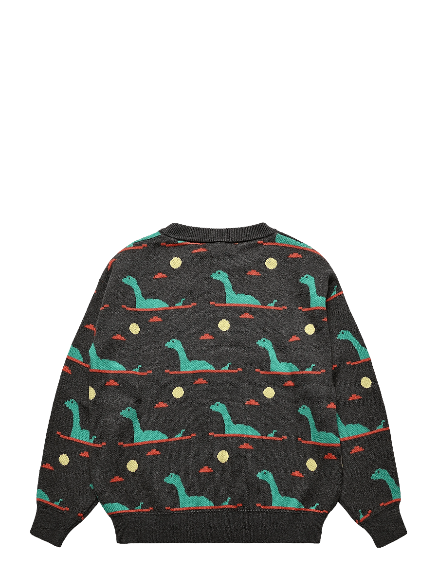 Bobo Choses - Lake Monster all over jacquard jumper - stickade tröjor - grey - 1