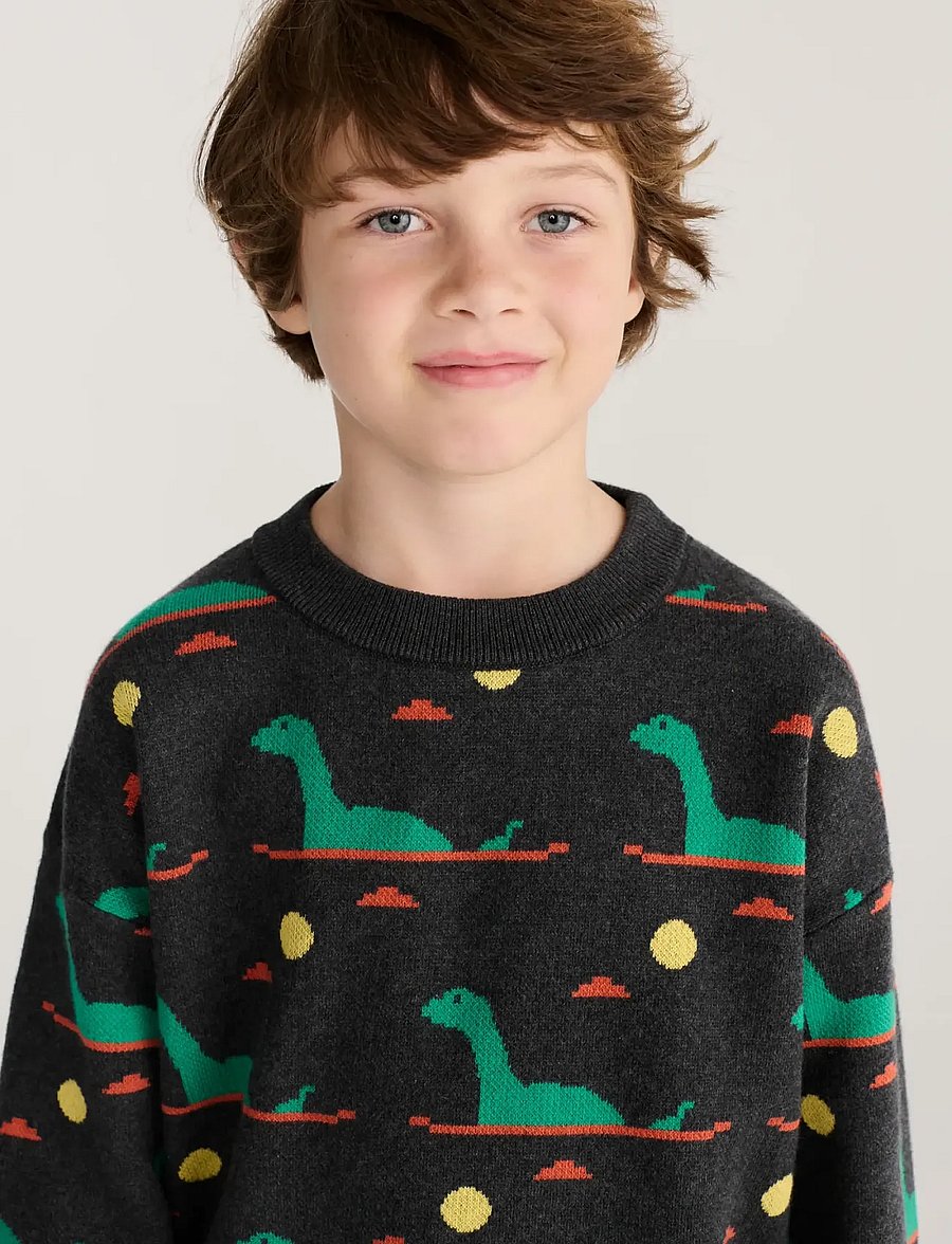 Bobo Choses - Lake Monster all over jacquard jumper - pullover - grey - 0