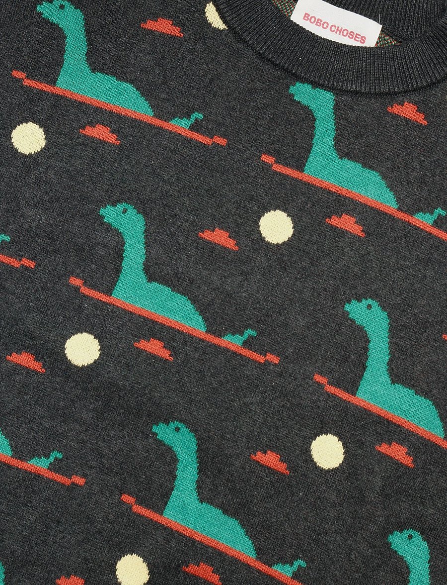 Bobo Choses - Lake Monster all over jacquard jumper - stickade tröjor - grey - 2