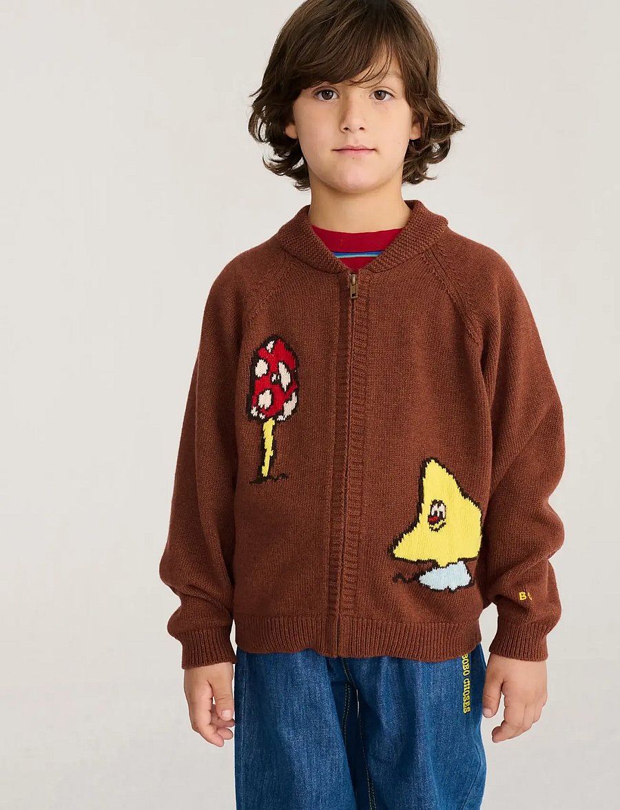 Bobo Choses - Mush Monster Duo zipped cardigan - cardigans - brown - 0