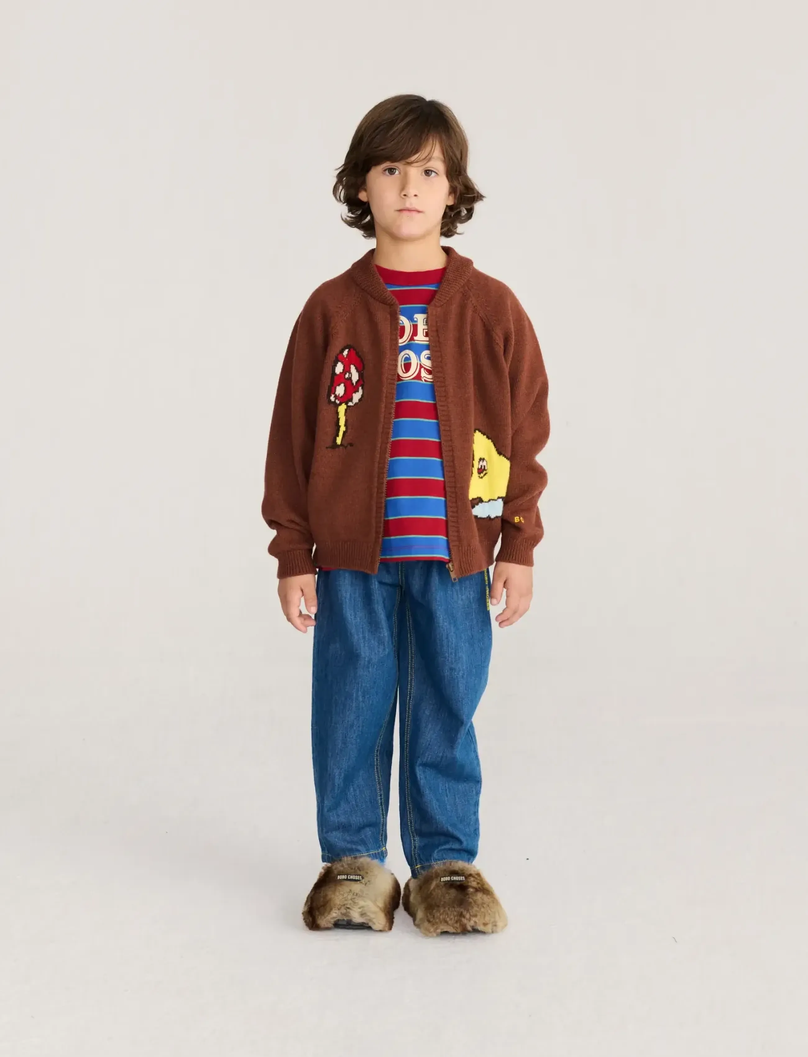 Bobo Choses - Mush Monster Duo zipped cardigan - cardigans - brown - 3