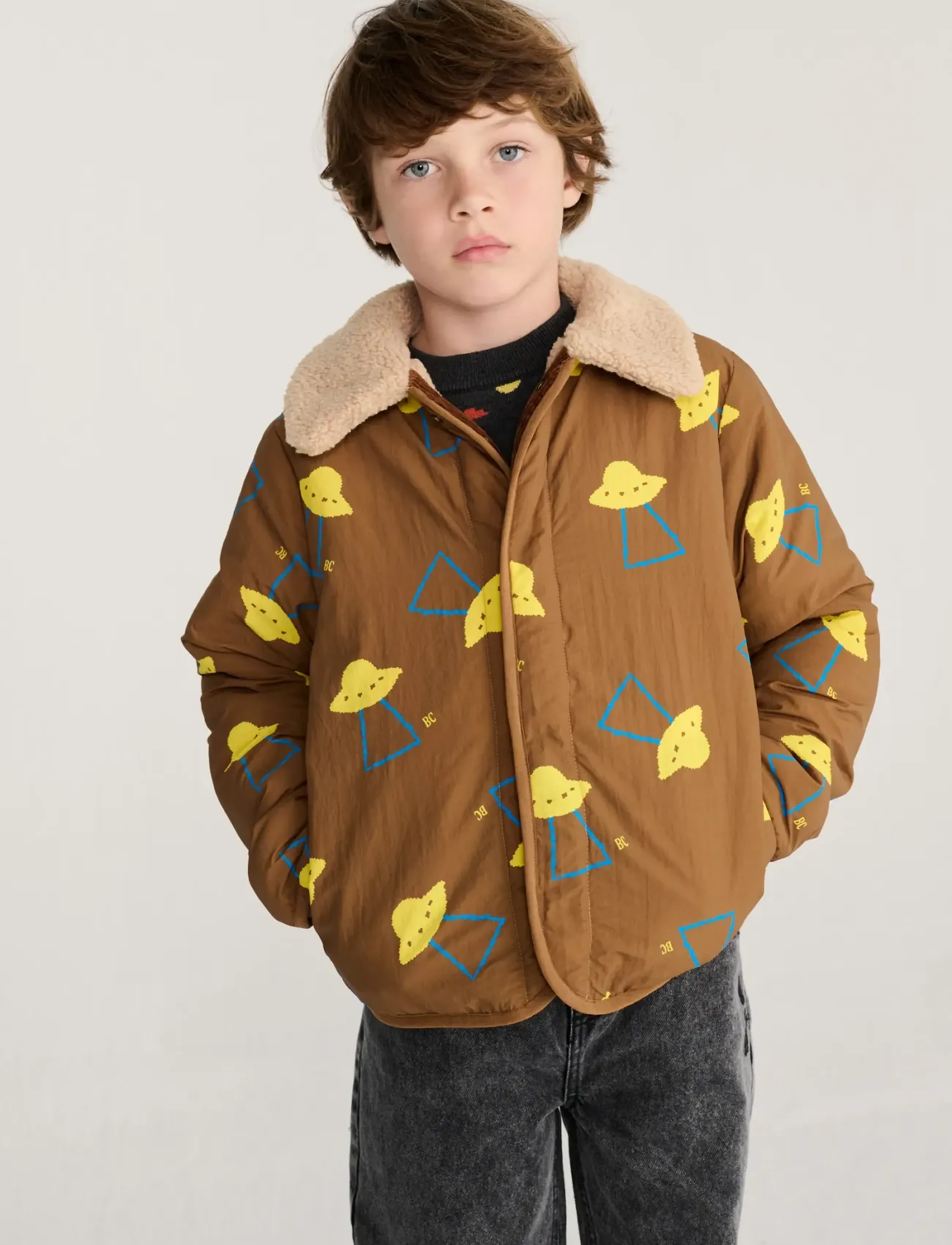 Bobo Choses Pixel Abduction all over reversible jacket - Bobo Choses - BROWN / brown