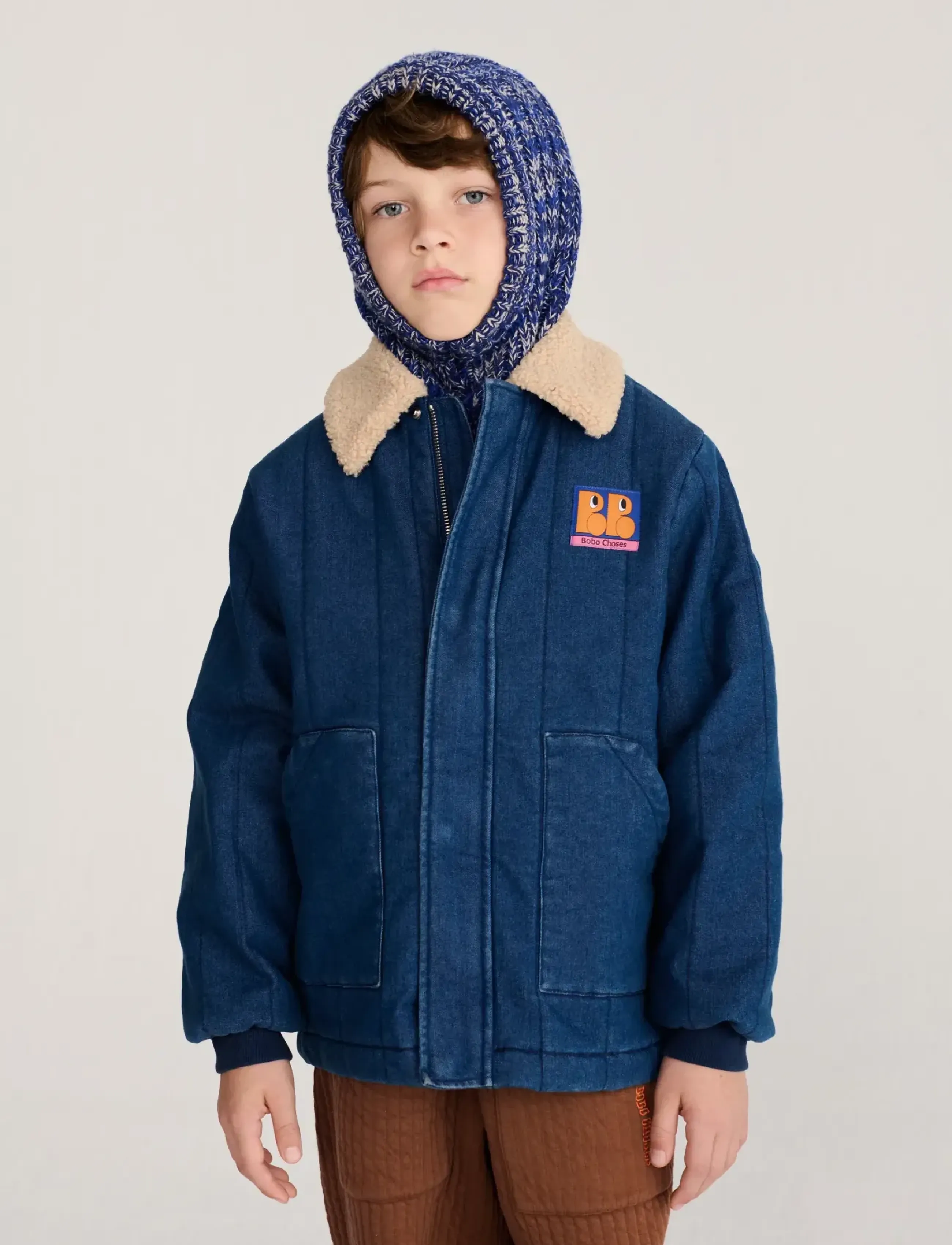 Bobo Choses Booo Bo Choses Tag Denim Jacket, Børn, Quiltet Denim Jakke Med Shearling Krave, Navy, Str: 98