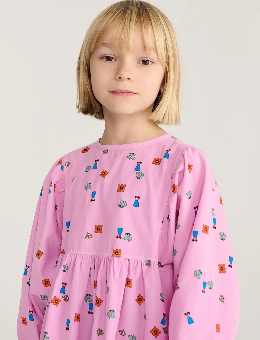 Bobo Choses - Blossom all over woven dress - langärmelige freizeitkleider - pink - 0