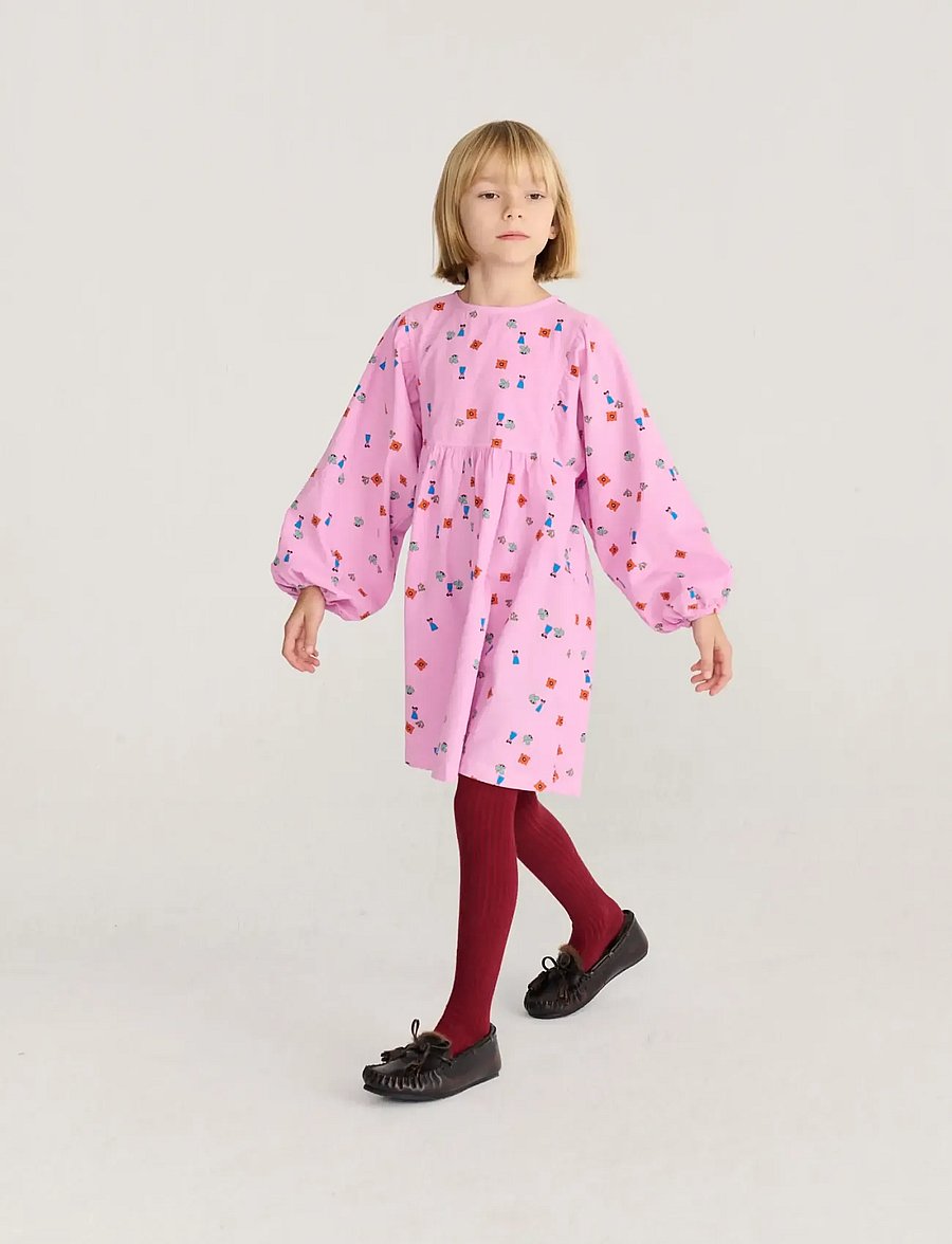 Bobo Choses - Blossom all over woven dress - langärmelige freizeitkleider - pink - 4