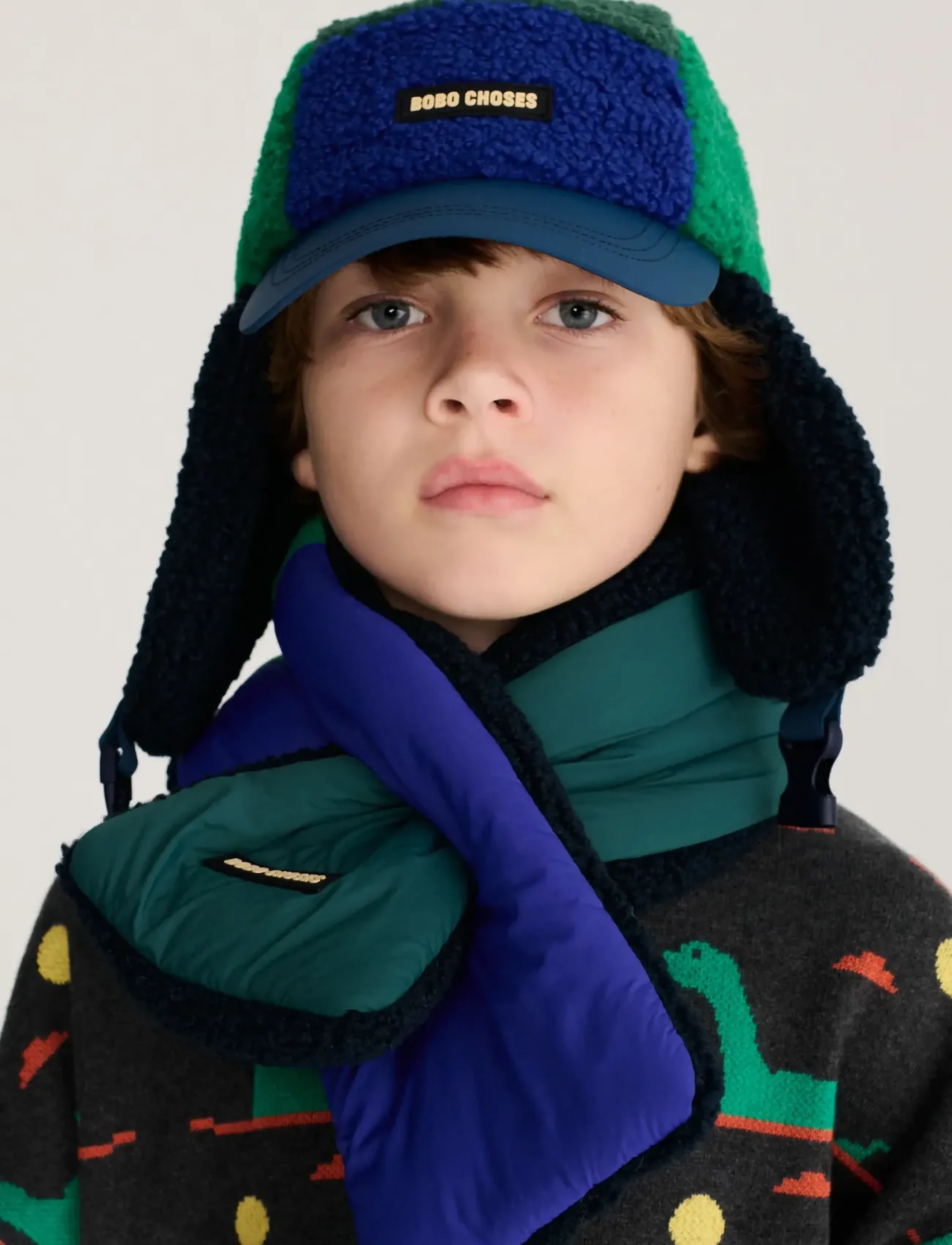 Bobo Choses Color Block sheepskin neck warmer - Bobo Choses - GREEN / green