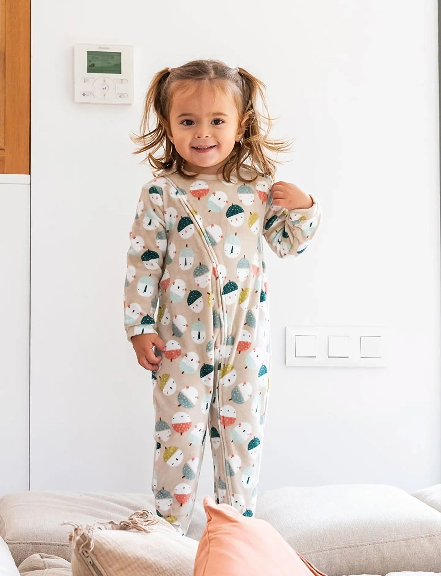 Boboli Velour Play Suit Printed For Baby -Bci, Børn, Fodret Baby Heldrakt, Beige, Str: 74
