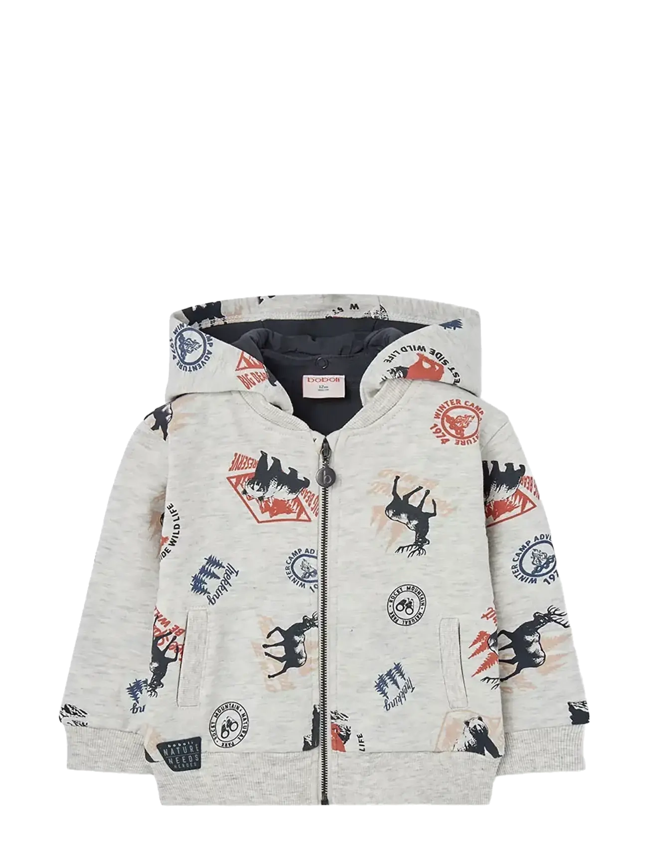 Boboli Fleece Jacket Printed, Børn, Baby Printet Hætte Fleecejakke, Grå, Str: 98