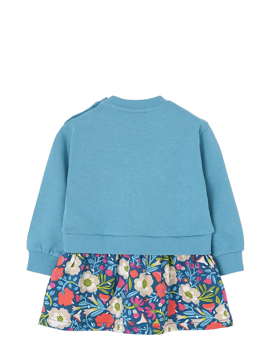 Boboli - Fleece combined dress for girl -BCI - långärmade babyklänningar - lake - 1