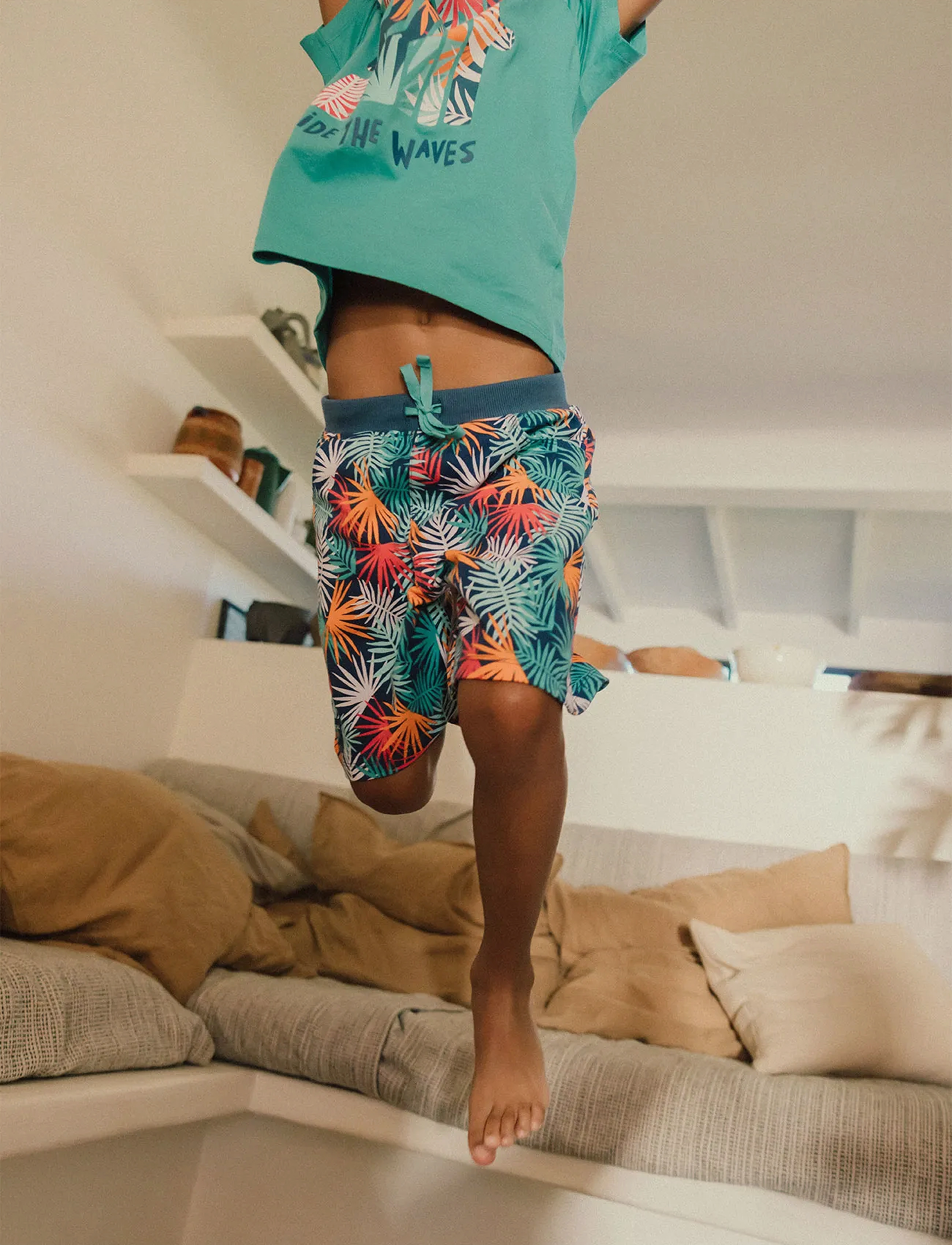 Boboli Fleece Bermuda Shorts, Fleece Tropiske Bermudashorts, Blå, Str: 116