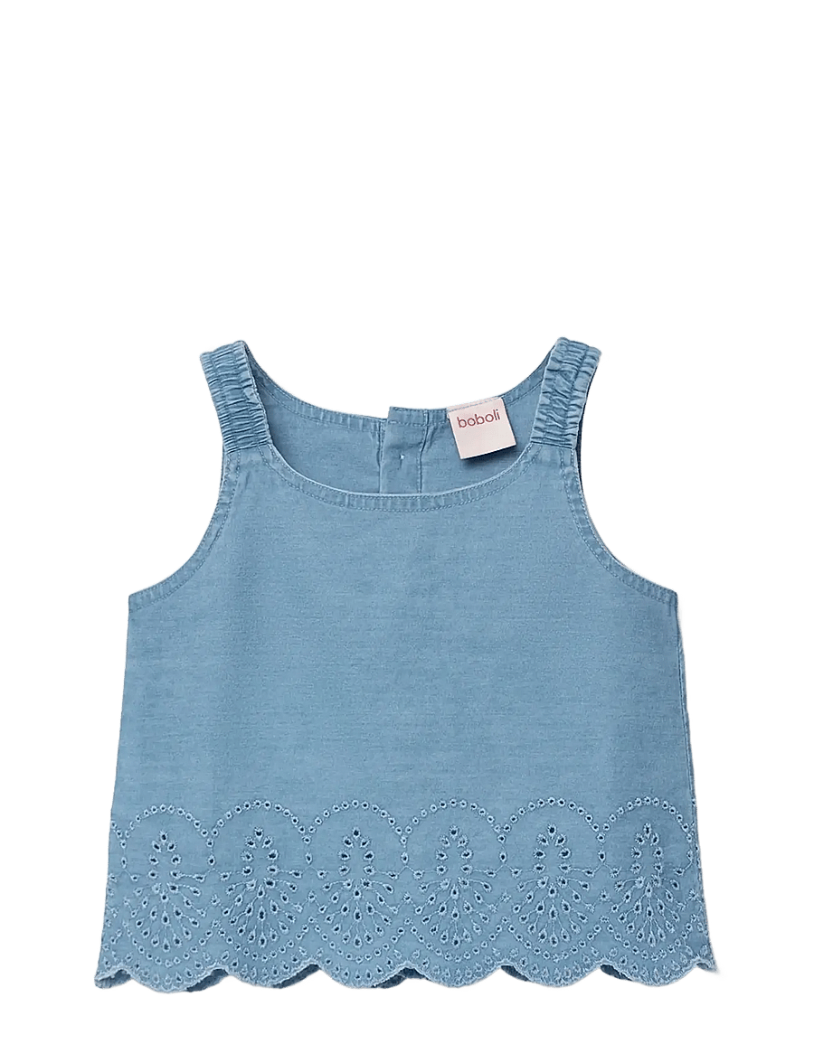 Boboli - Shirt denim embroidery for girl -BCI - tanktops - bleach - 1
