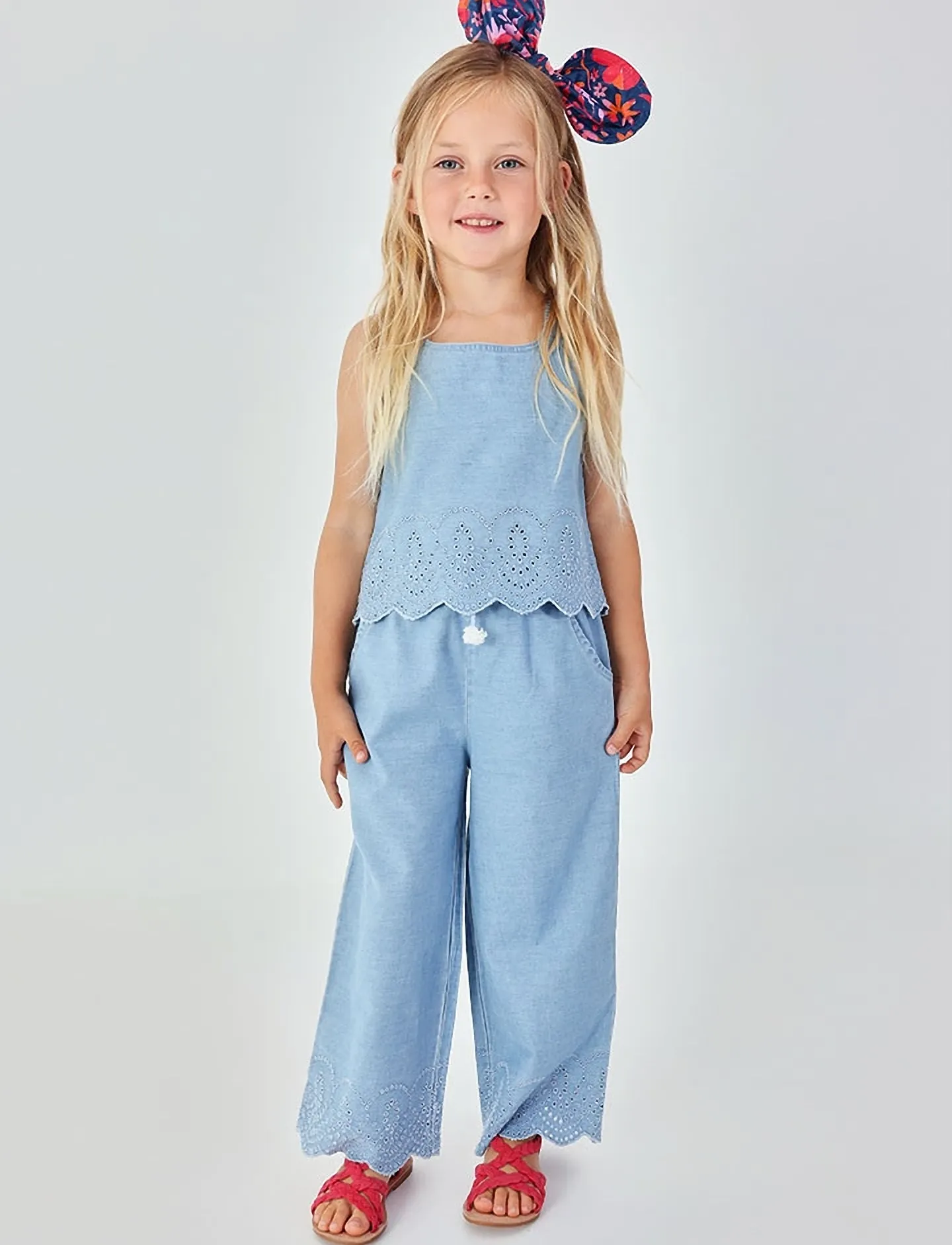 Boboli Denim trousers embroidery for girl -BCI - Babybyxor - BLEACH / blue