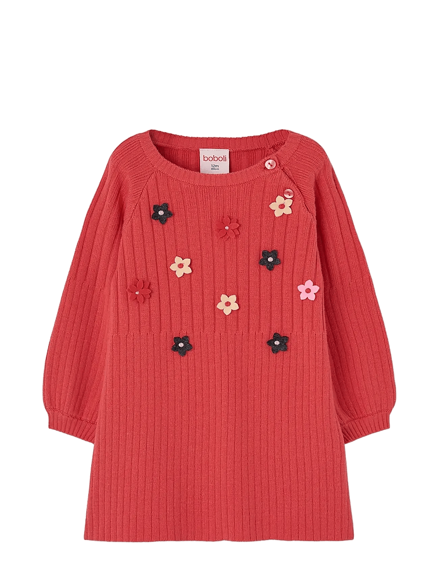 Boboli - Knitwear dress for girl -BCI - langærmede babykjoler - strawberry - 0