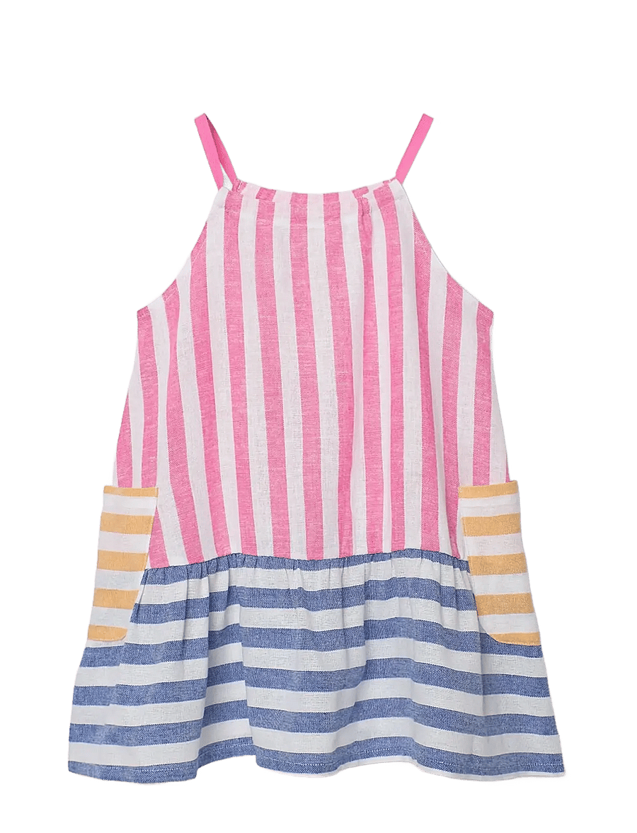 Boboli - Linen dress striped for girl - Ärmellose babykleider - stripes - 1