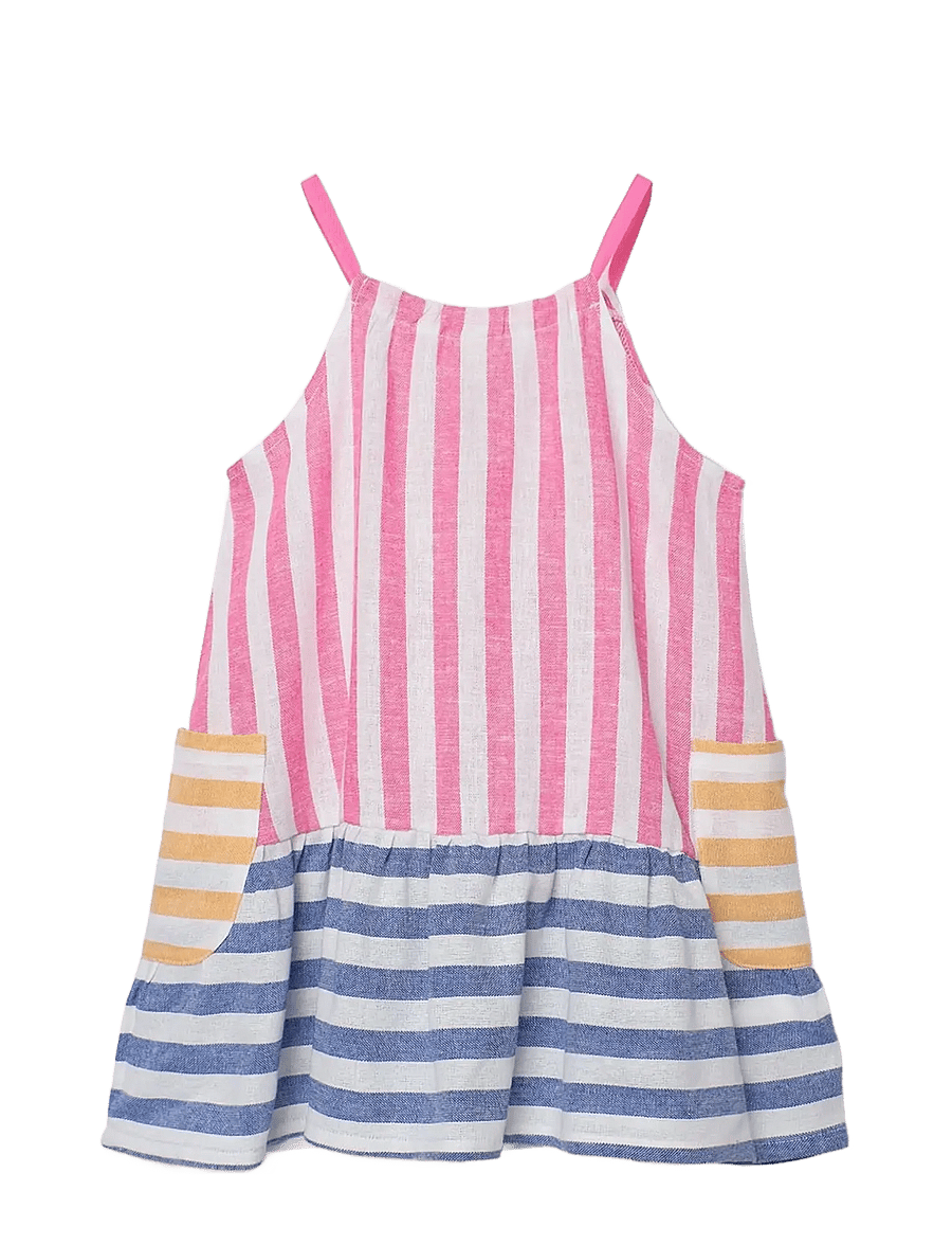 Boboli - Linen dress striped for girl - Ärmellose babykleider - stripes - 2