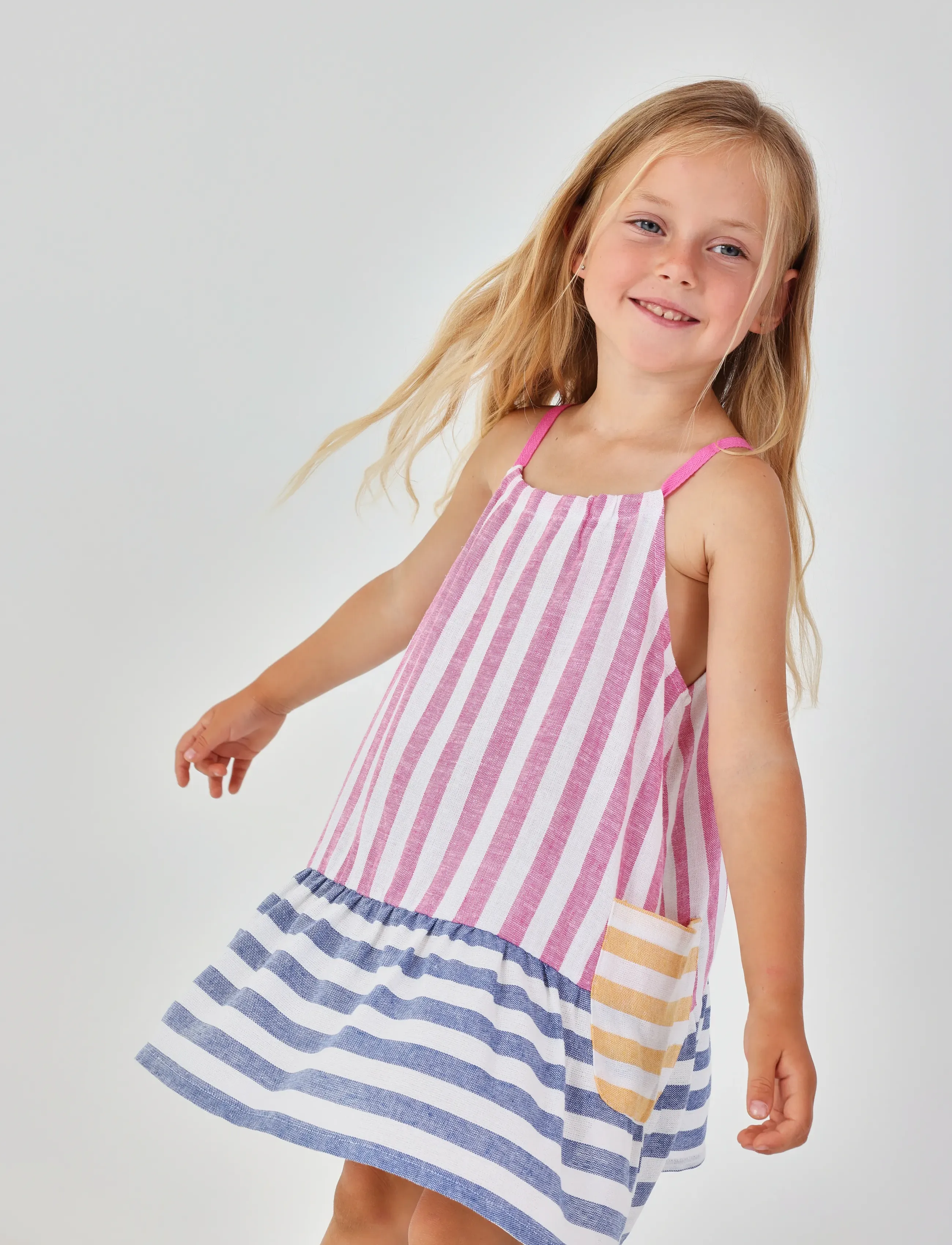Boboli Linen Dress Striped For Girl, 80, Casual Dresses, Mehrfarbig/gemustert - Sleeveless Kinder