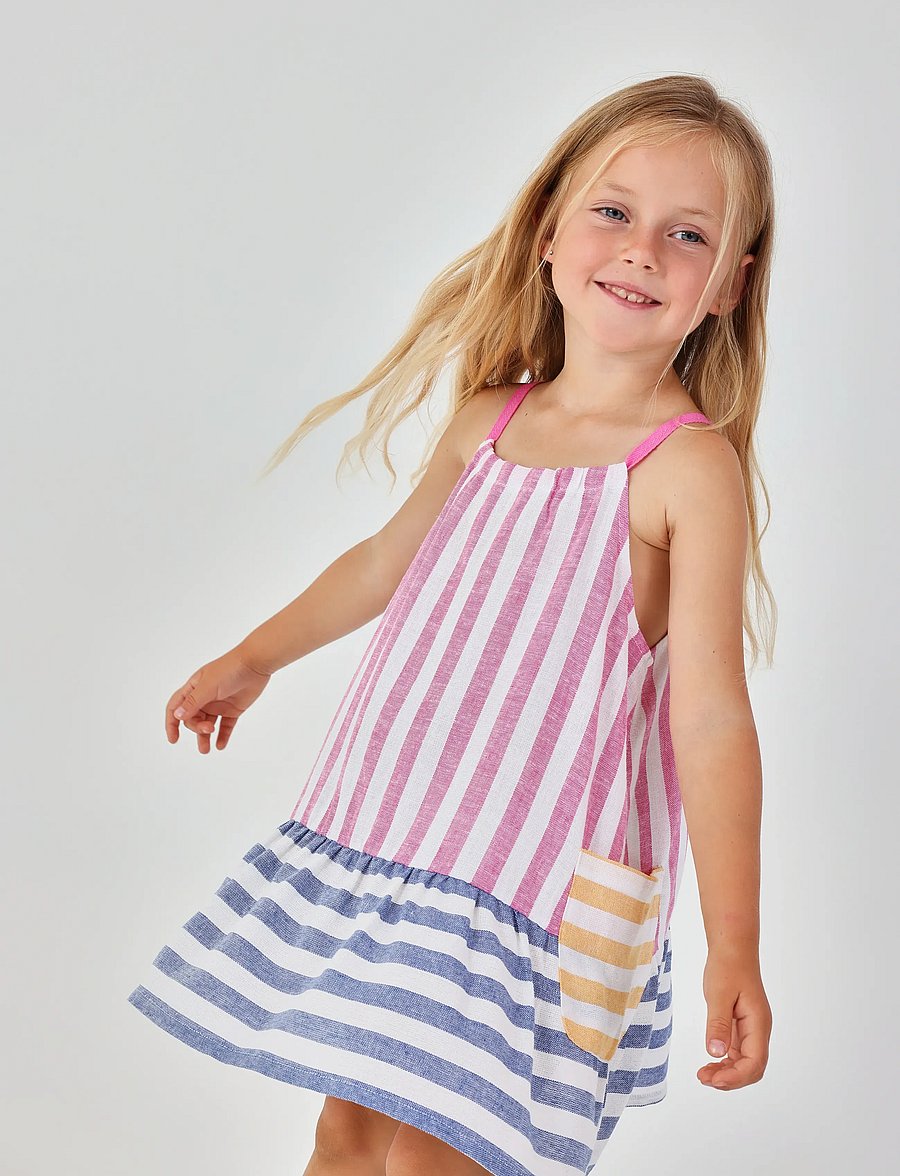 Boboli - Linen dress striped for girl - Ärmellose babykleider - stripes - 0