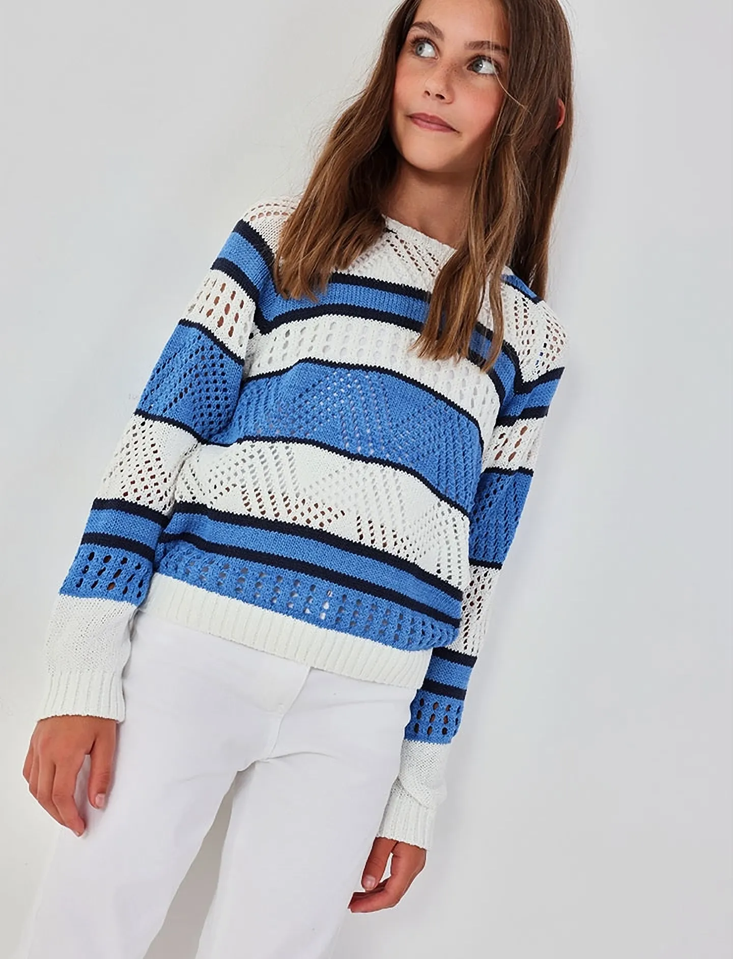 Boboli Knitwear Pullover Striped For Girl, 110, Knitwear, Blau - Pullovers, Kinder