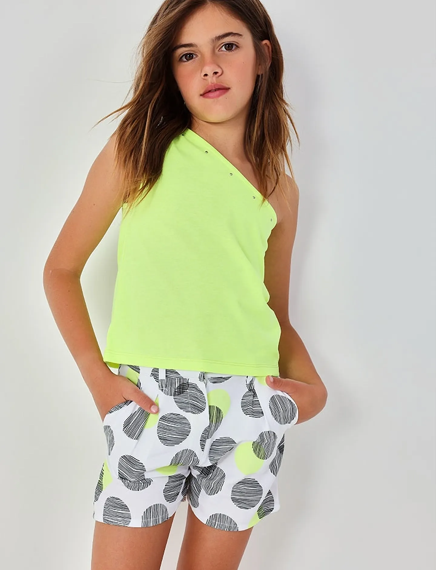 Boboli Knit T-Shirt For Girl -Bci, Børn, Én Skulder Nitte T-Shirt, Grøn, Str: 116
