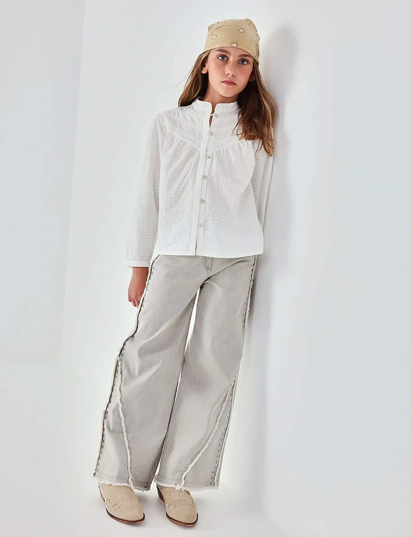 Boboli - Denim stretch trousers for girl -BCI - brede jeans - light grey - 3