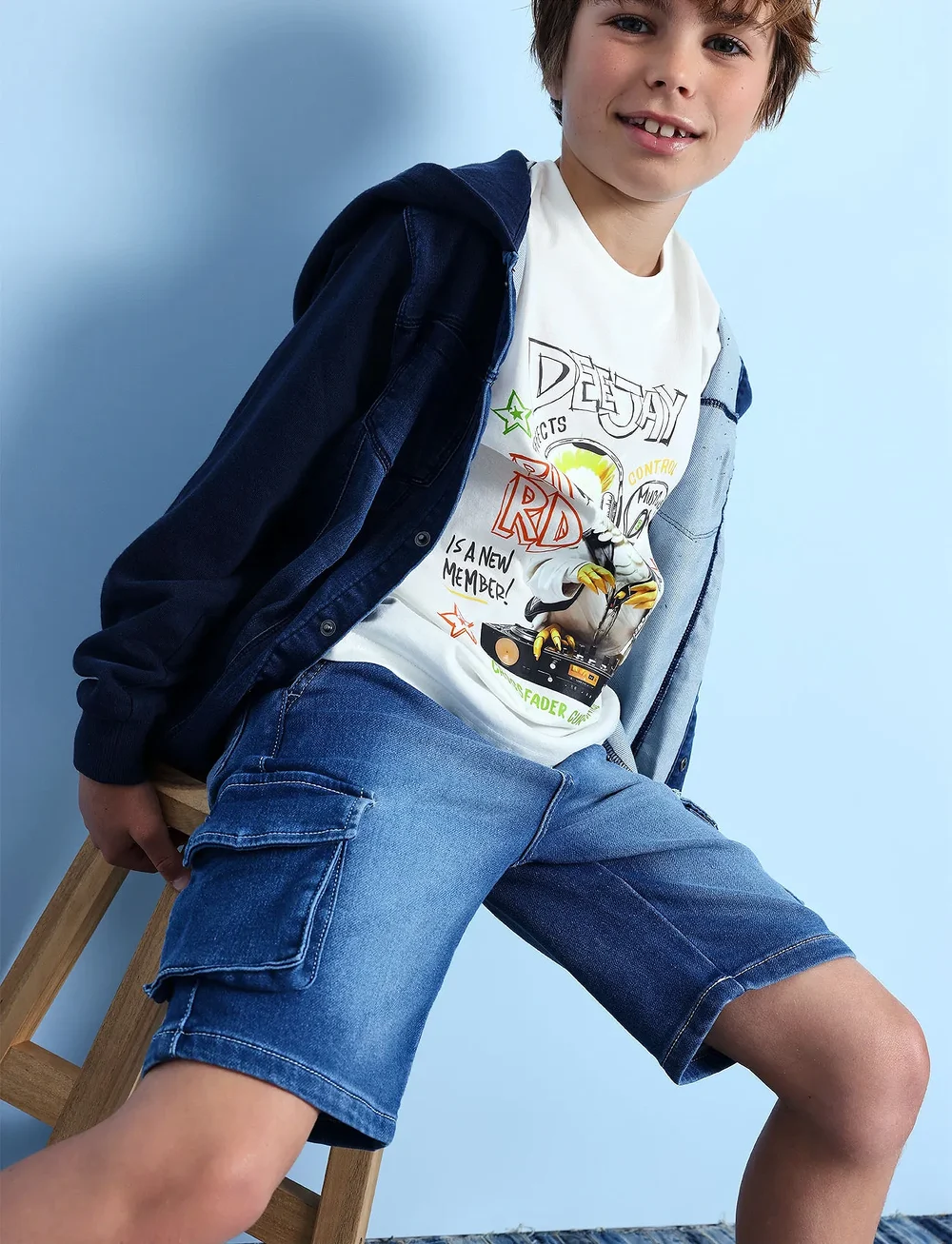 Boboli - Knit denim bermuda shorts - denimshorts - navy - 0