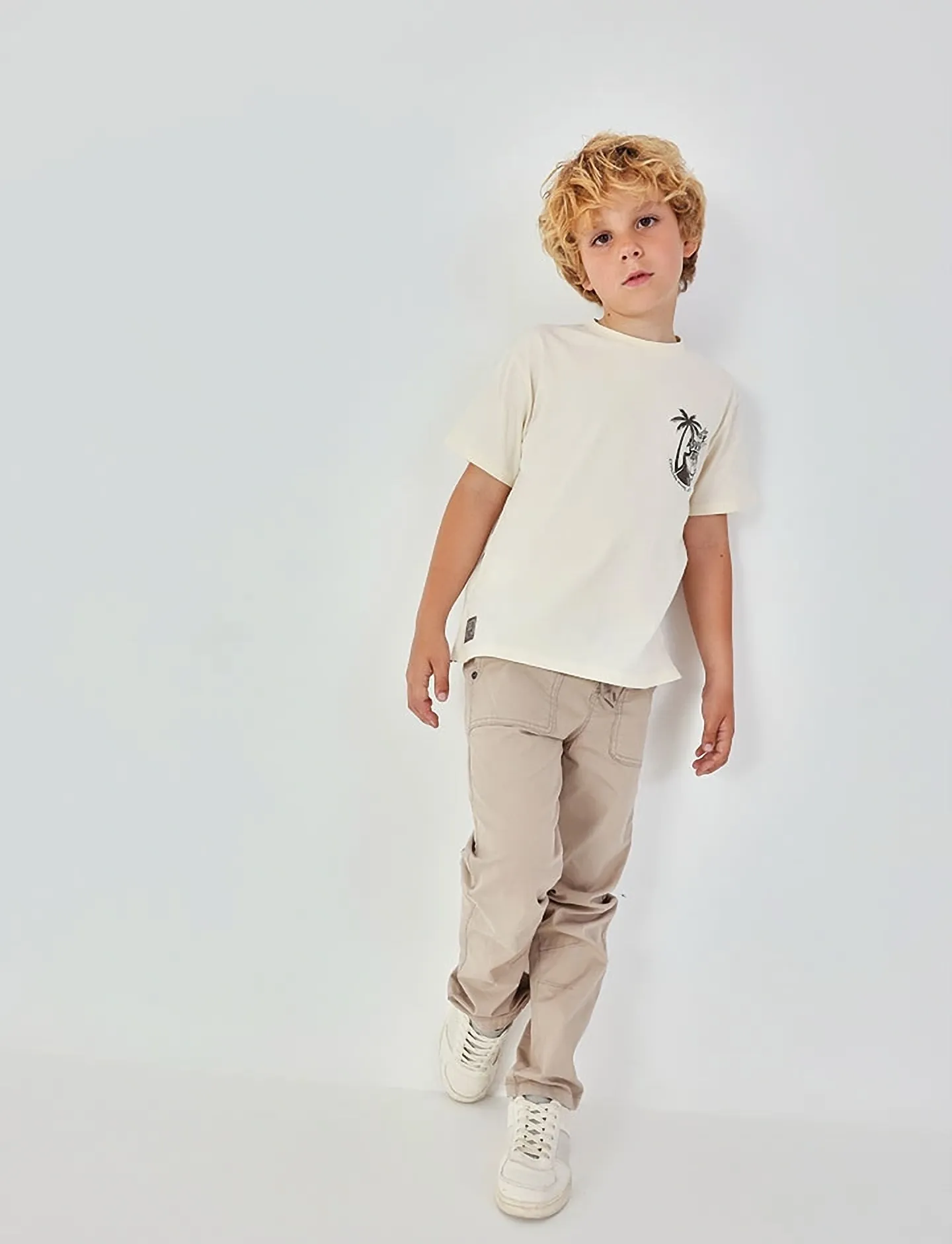 Boboli Stretch gabardine trousers for boy -BCI - Babybyxor - SAND / beige