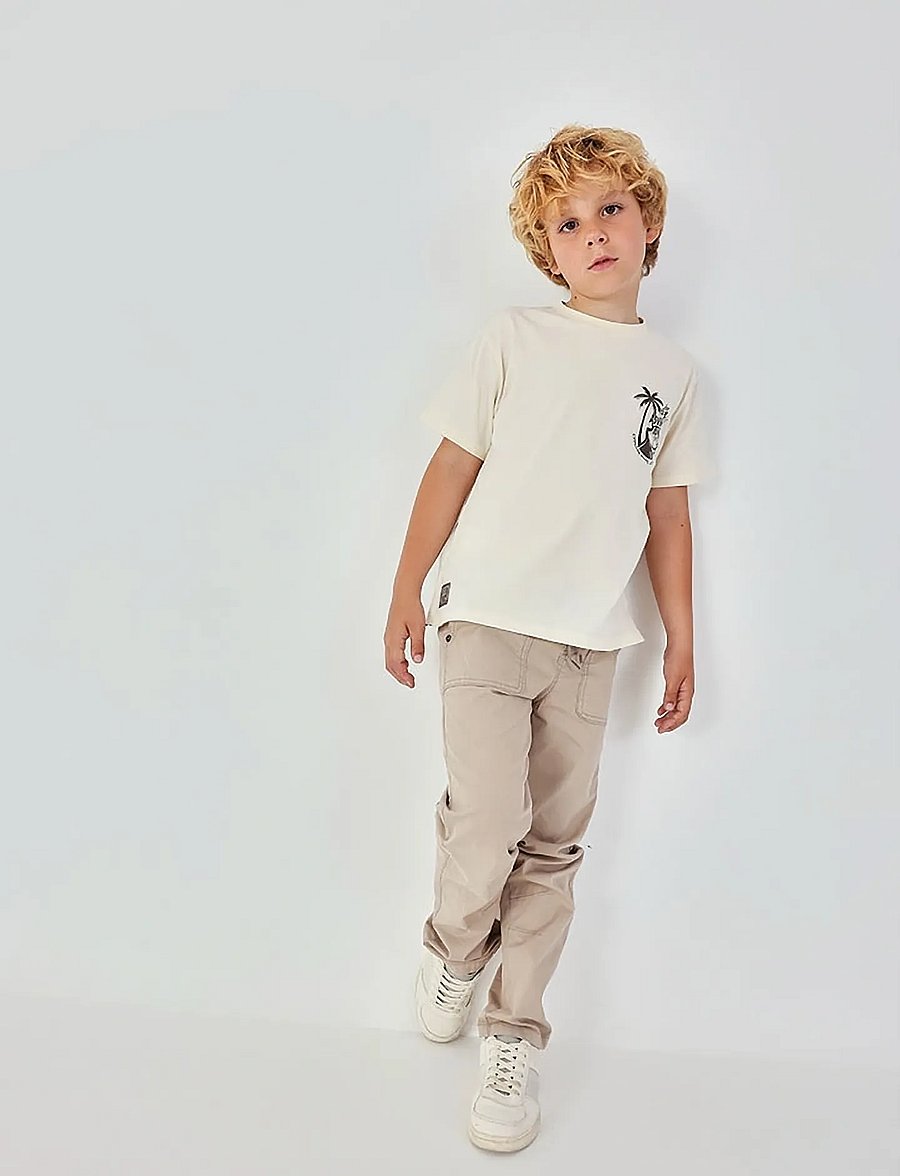 Boboli - Stretch gabardine trousers for boy -BCI - byxor - sand - 0