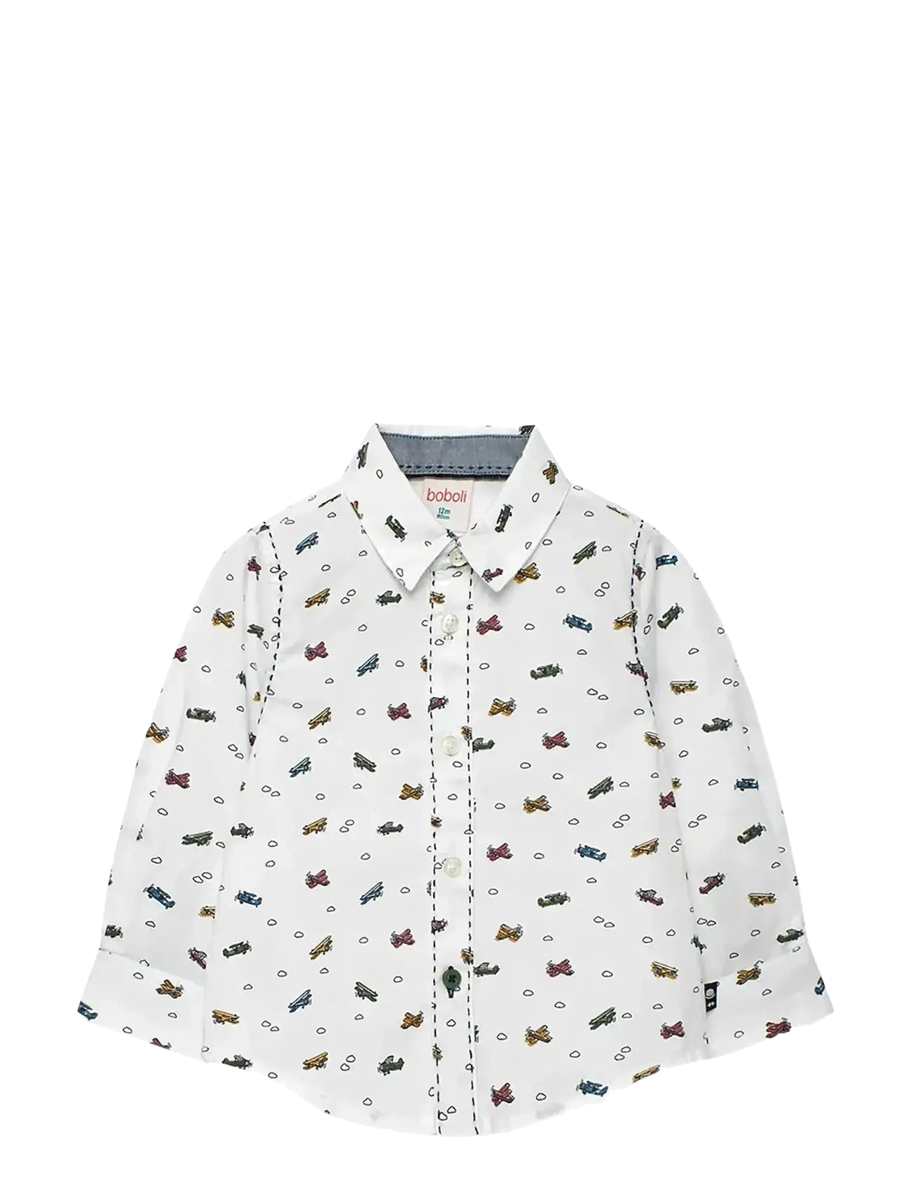 Boboli Poplin Shirt Printed, 128, White, Skjorter > Langærmede Shirts, Børn