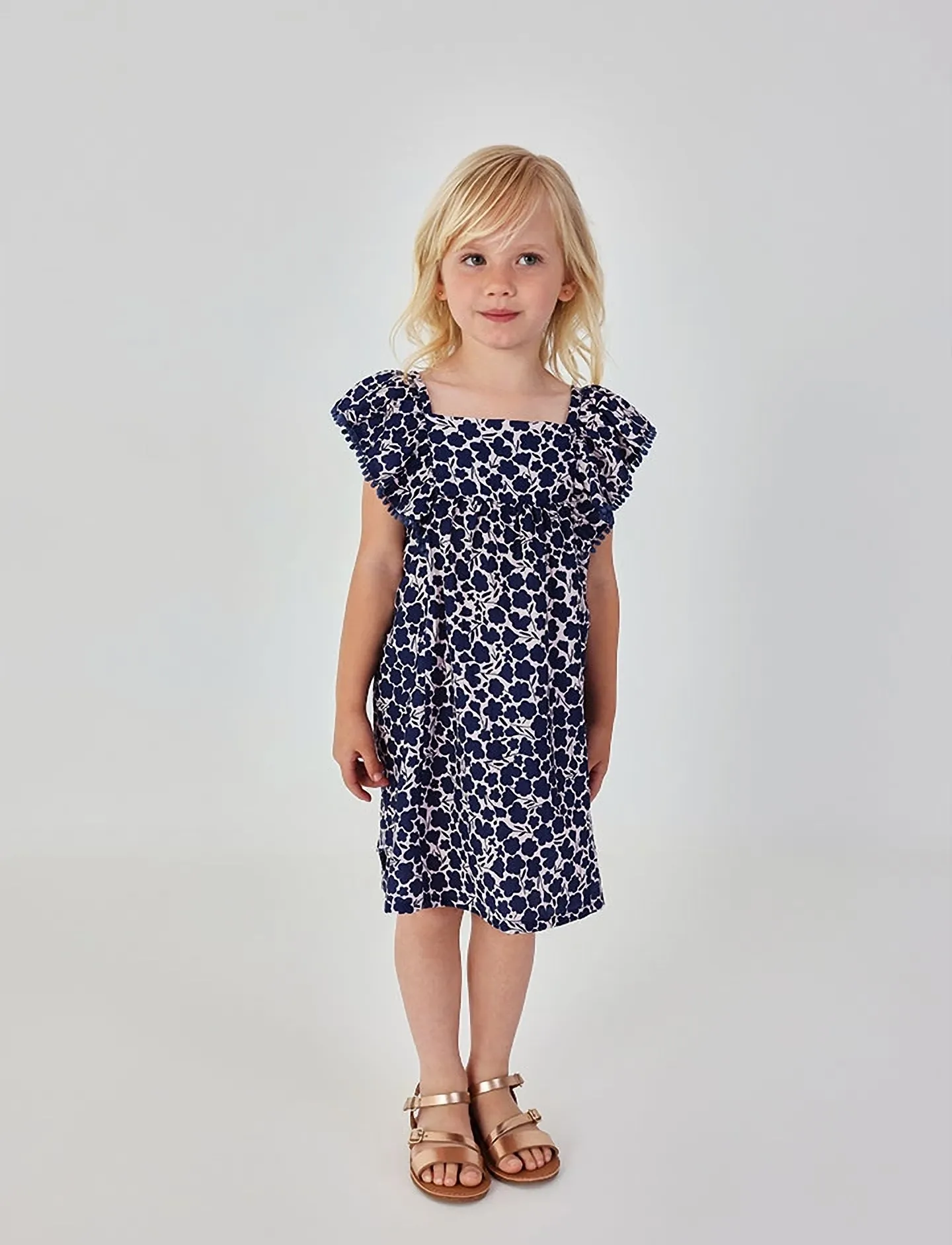 Boboli Viscose Dress Floral For Girl, 128, Casual Dresses, Blau - Sleeveless Kinder