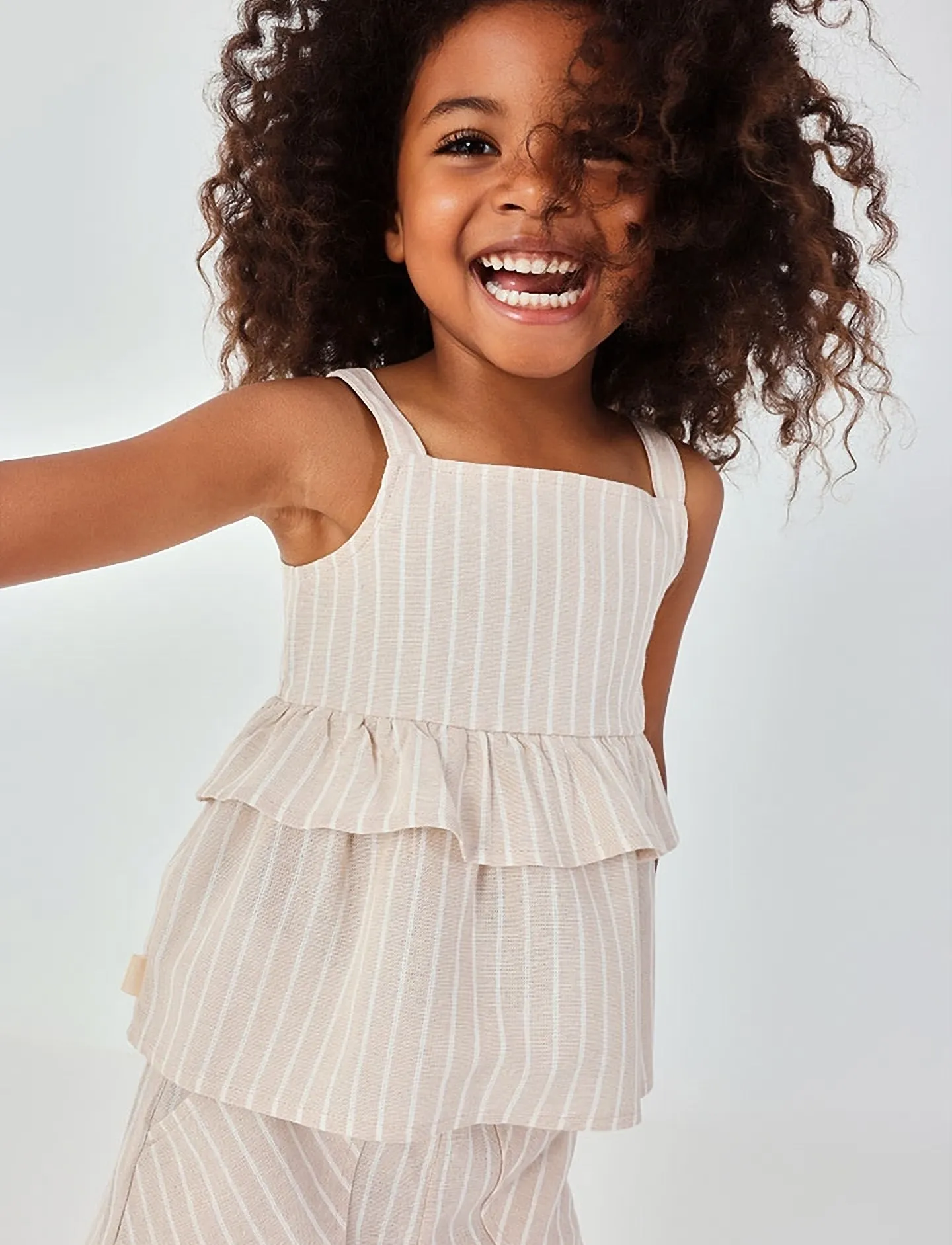Boboli Shirt Linen Striped For Girl, 110, Beige, T-Shirts > Uden Ærmer, Børn