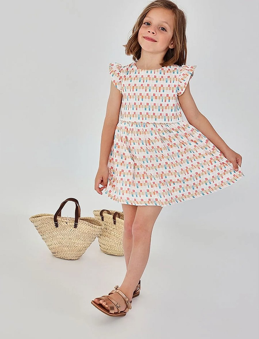 Boboli - Satin dress "friezes" for girl -BCI - kortærmede babykjoler - print - 0