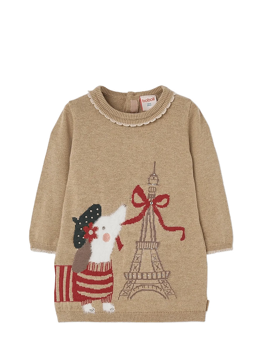 Boboli - Knitwear dress for girl -BCI - langærmede babykjoler - beige - 0