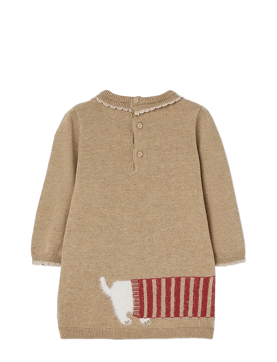 Boboli - Knitwear dress for girl -BCI - langærmede babykjoler - beige - 1