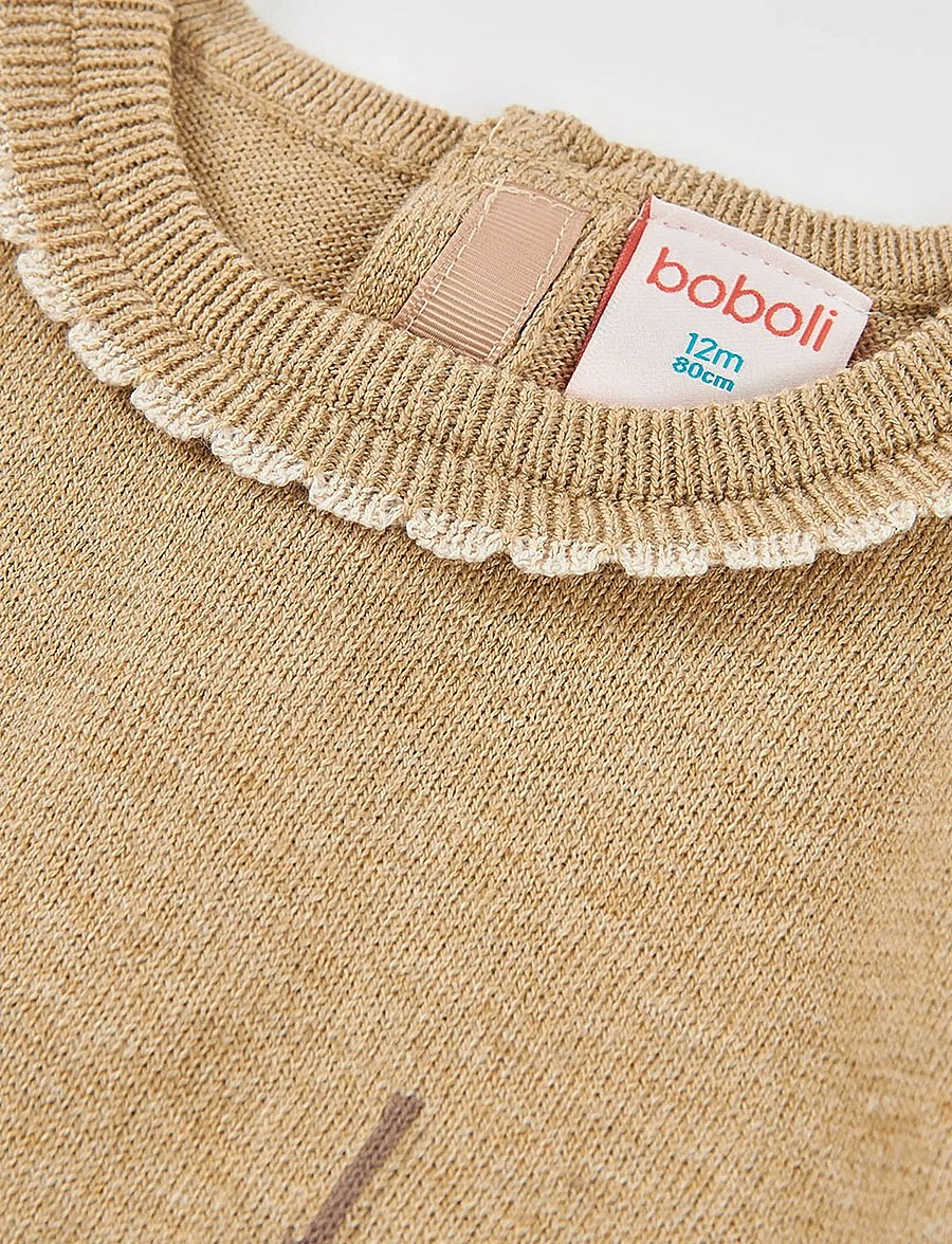 Boboli - Knitwear dress for girl -BCI - langærmede babykjoler - beige - 2