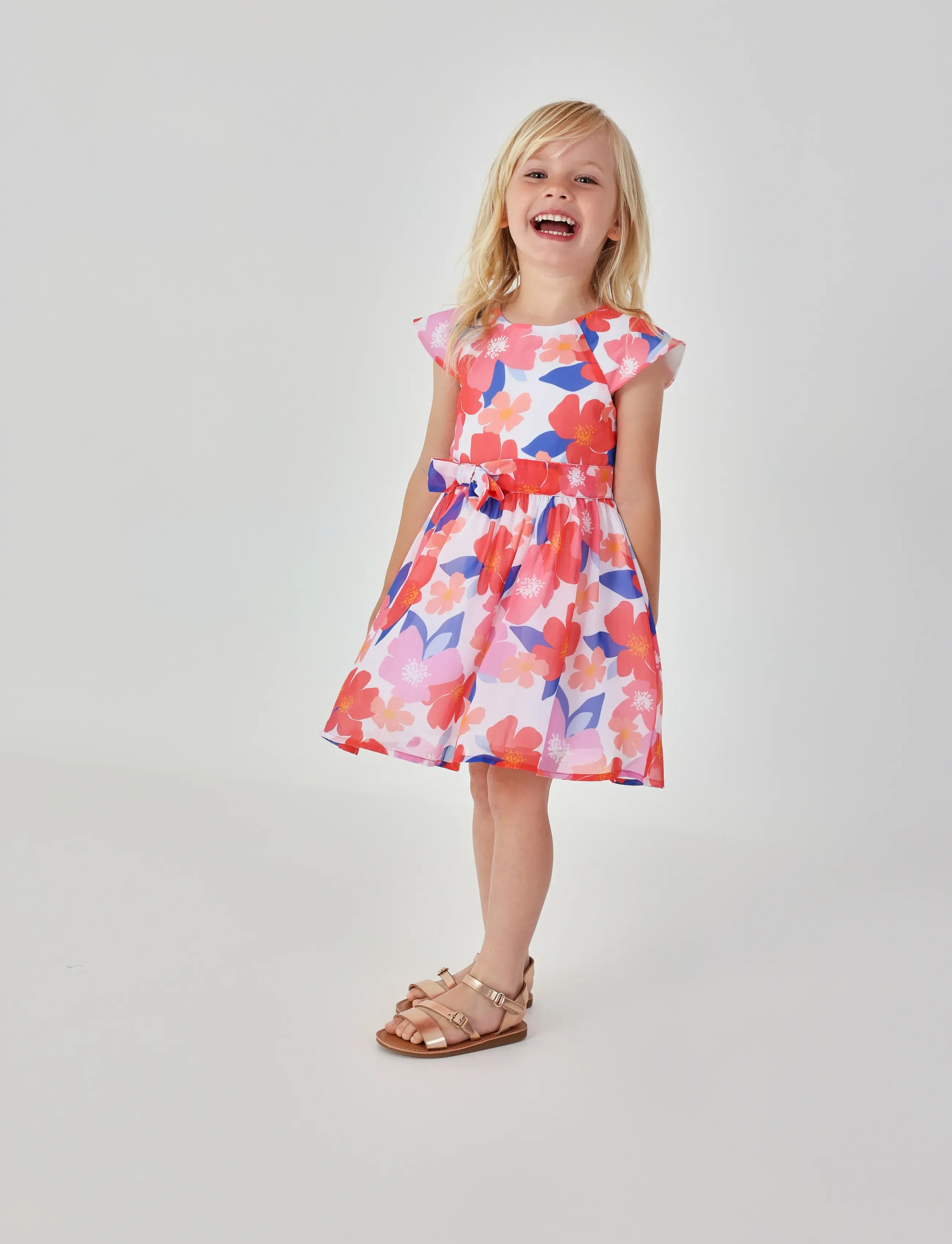 Boboli Chiffon Dress Floral For Girl, 98, Casual Dresses, Mehrfarbig/gemustert - Short-sleeved Kinder