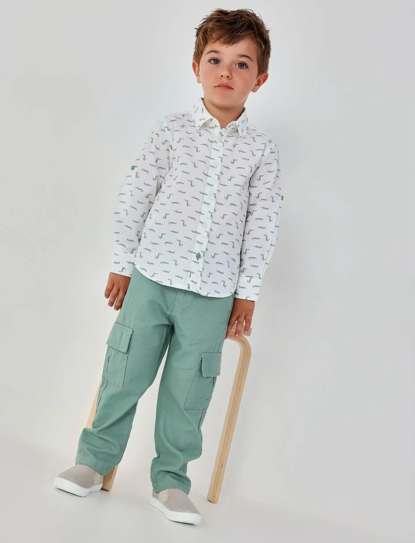 Boboli Linen trousers for boy -BCI - Cargo pants - LAUREL / green