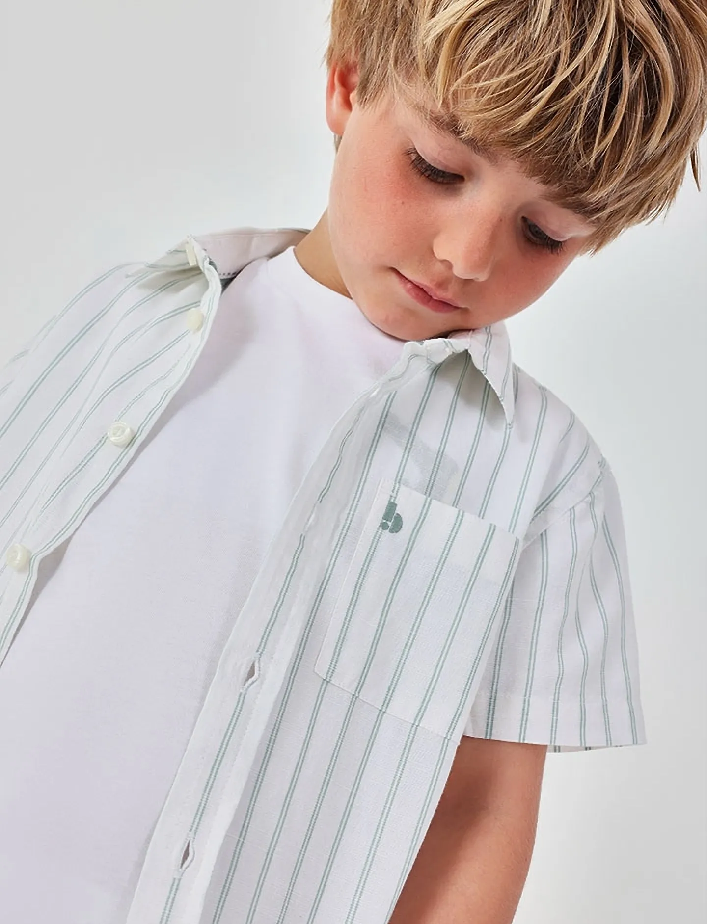 Boboli Shirt Linen Striped For Boy -Bci, 98, Shirts, Weiß - Short-sleeved Kinder