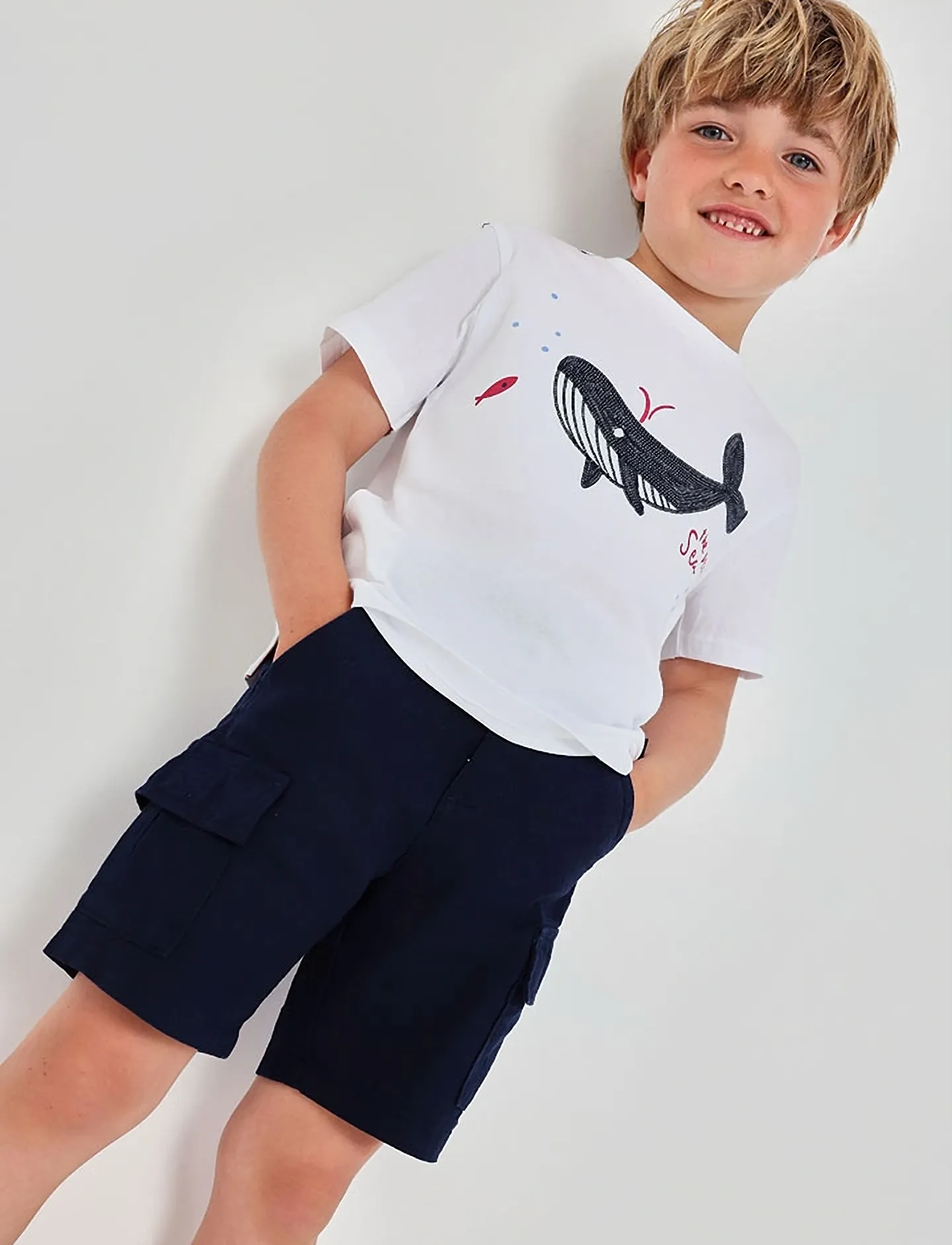 Boboli Linen Bermuda Shorts For Boy -Bci, 128, Navy, Shorts > Cargo Shorts, Børn