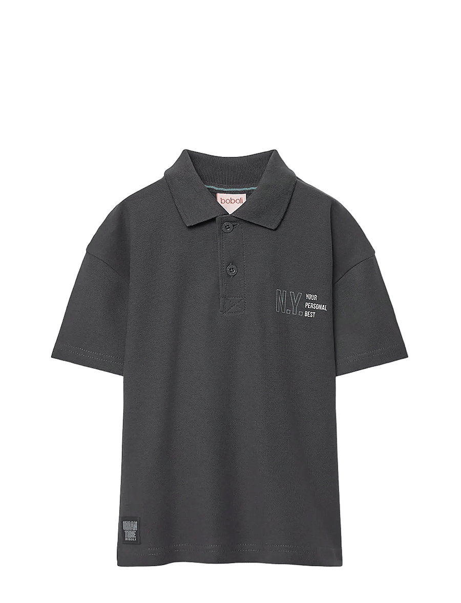 Boboli - Knit polo for boy -BCI - kortärmade pikéer - anthracite - 1