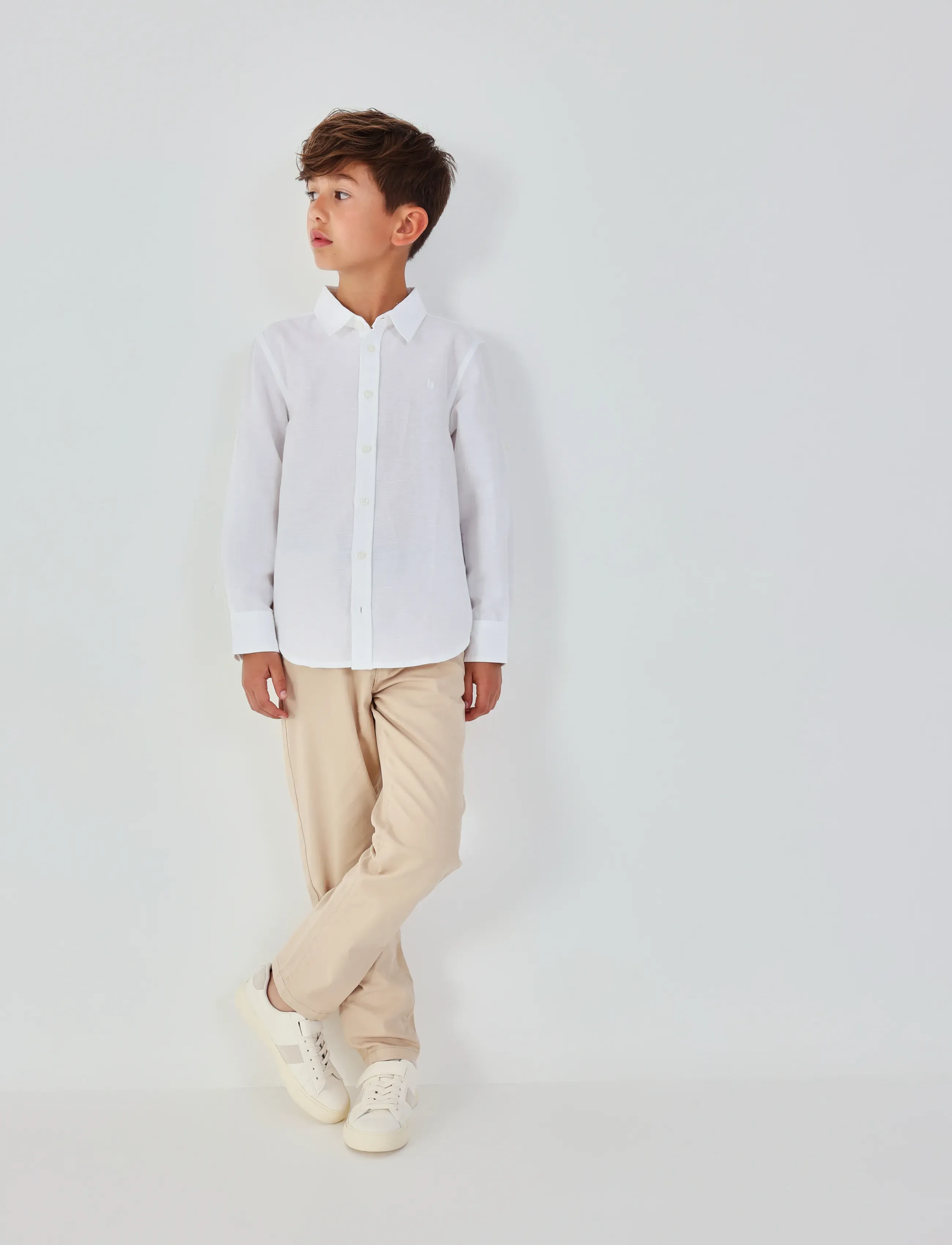 Boboli Linen shirt long sleeves for boy -BCI - Skjortor - WHITE / white