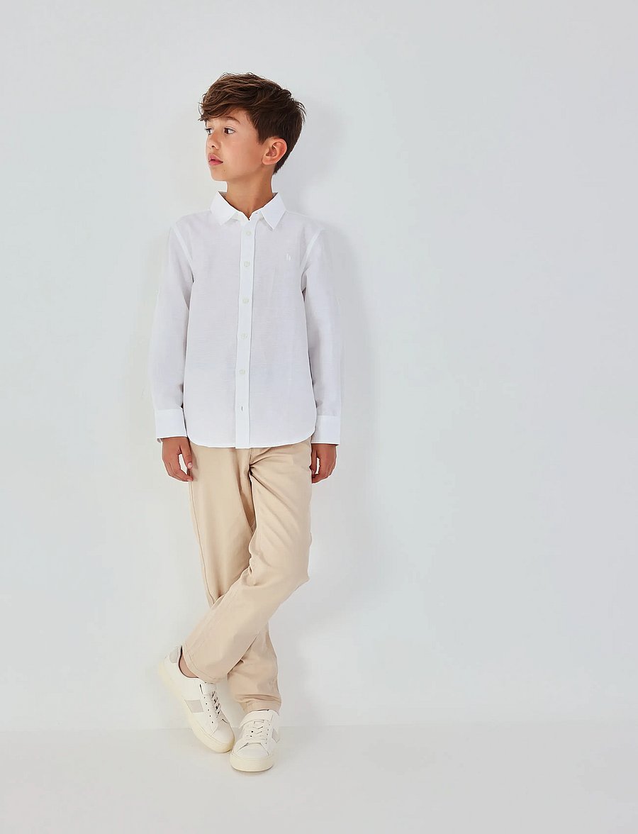 Boboli - Linen shirt long sleeves for boy -BCI - pikkade varrukatega särgid - white - 0