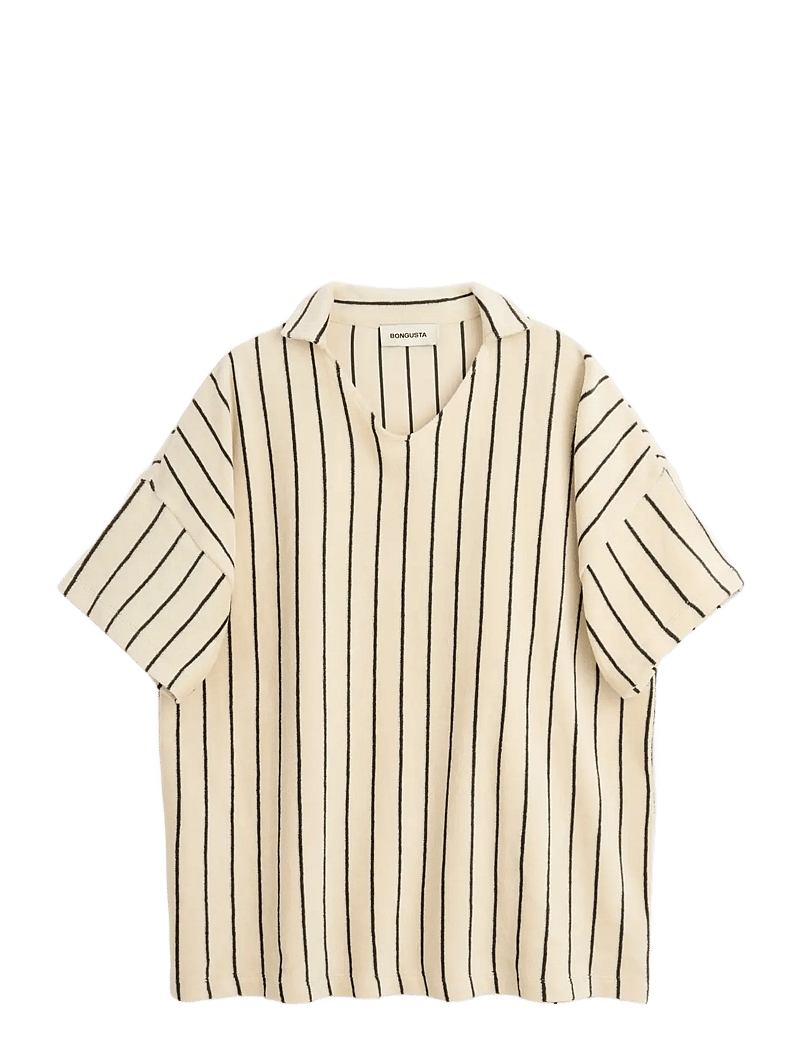 Bongusta - Naram Collar Tee - poloshirts - creme & ink - 1