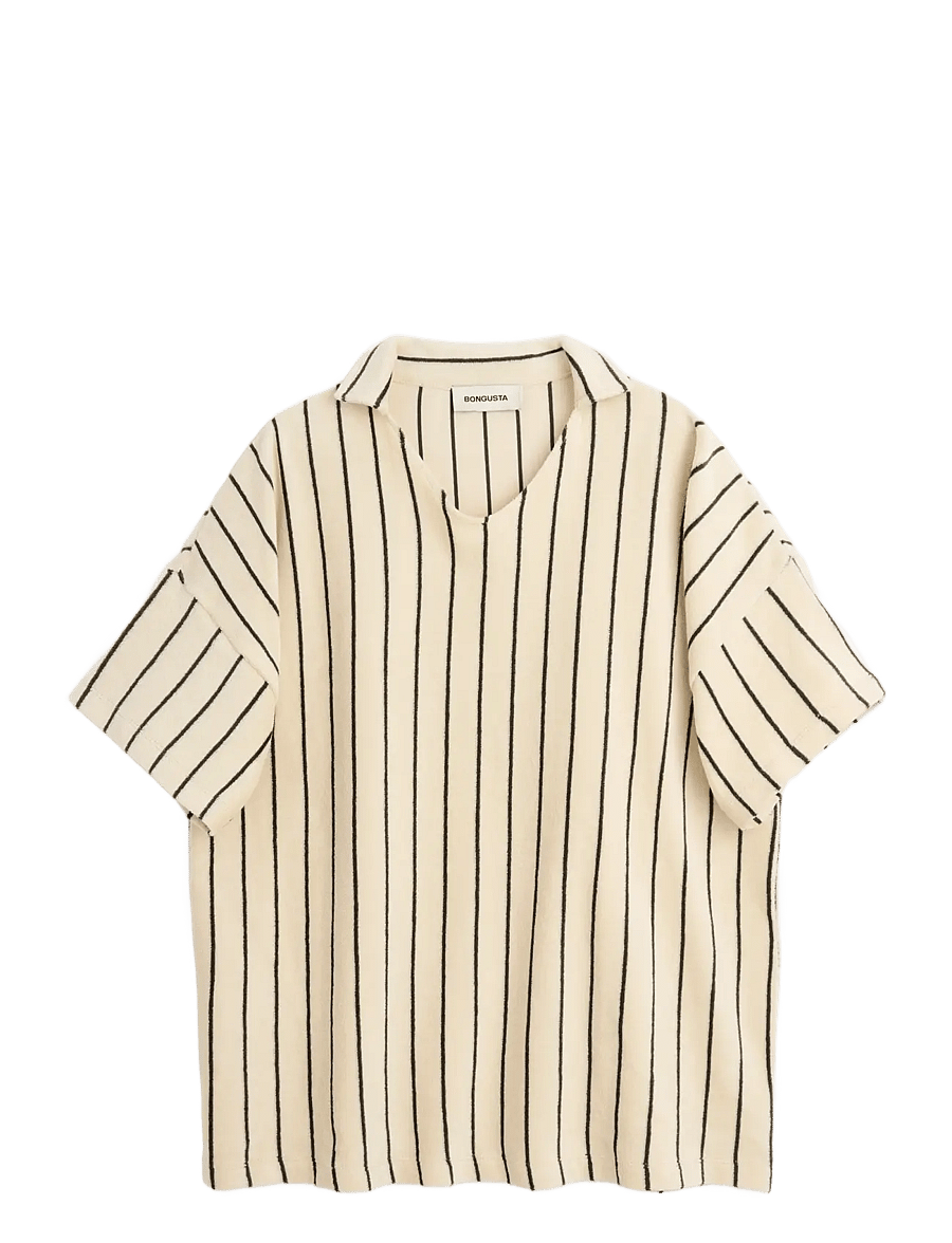 Bongusta - Naram Collar Tee - poloshirts - creme & ink - 1