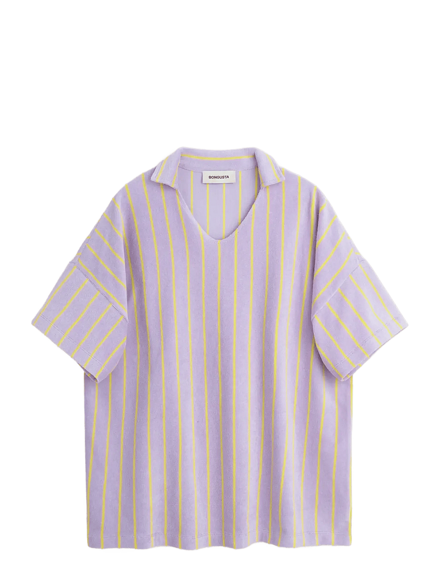 Bongusta - Naram Collar Tee - poloshirts - lilac & neon yellow - 1