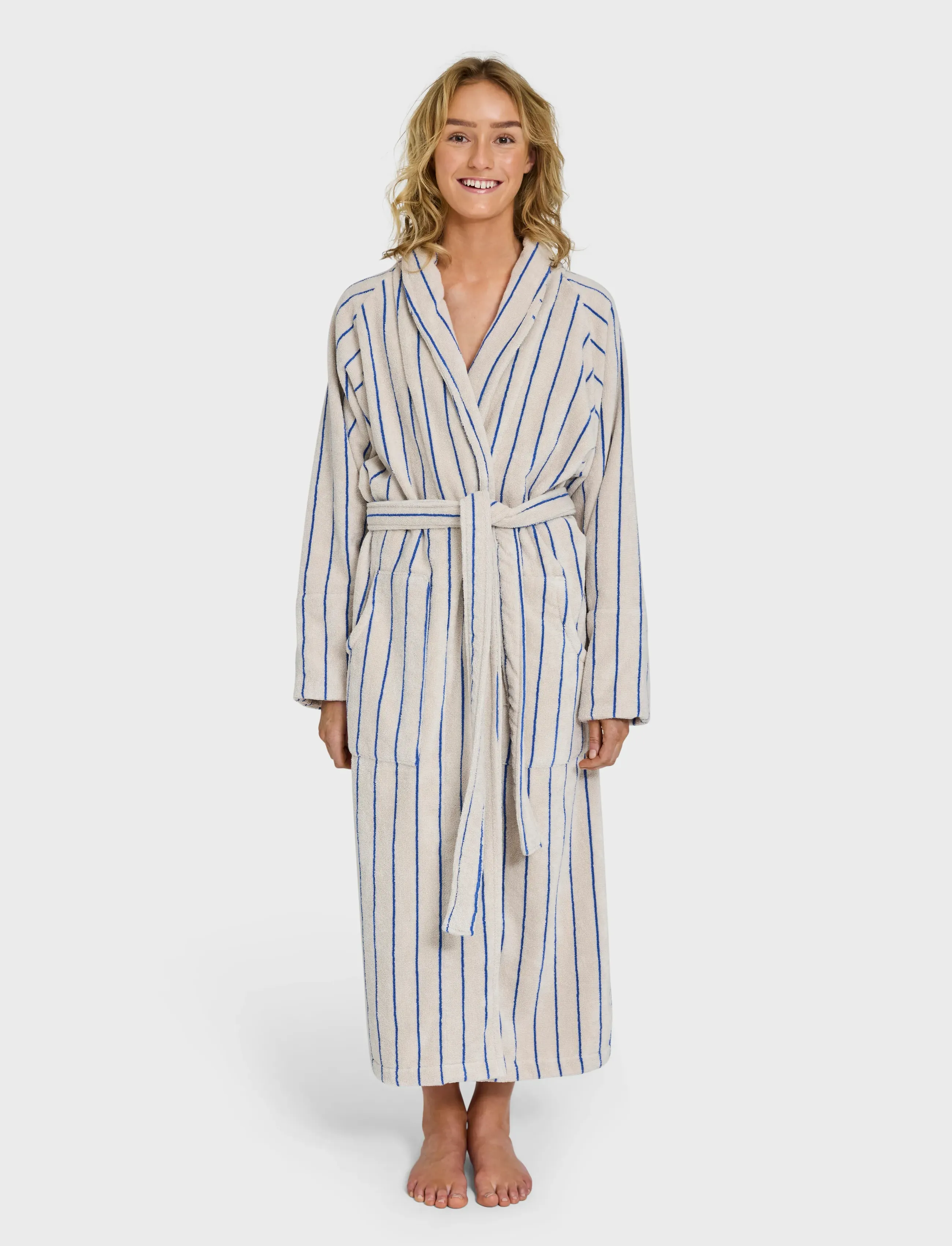 Bongusta Naram Bathrobe Moonbeam & Ultramarine, L/XL, Bathroom Textiles, Creme - Robes, Frauen