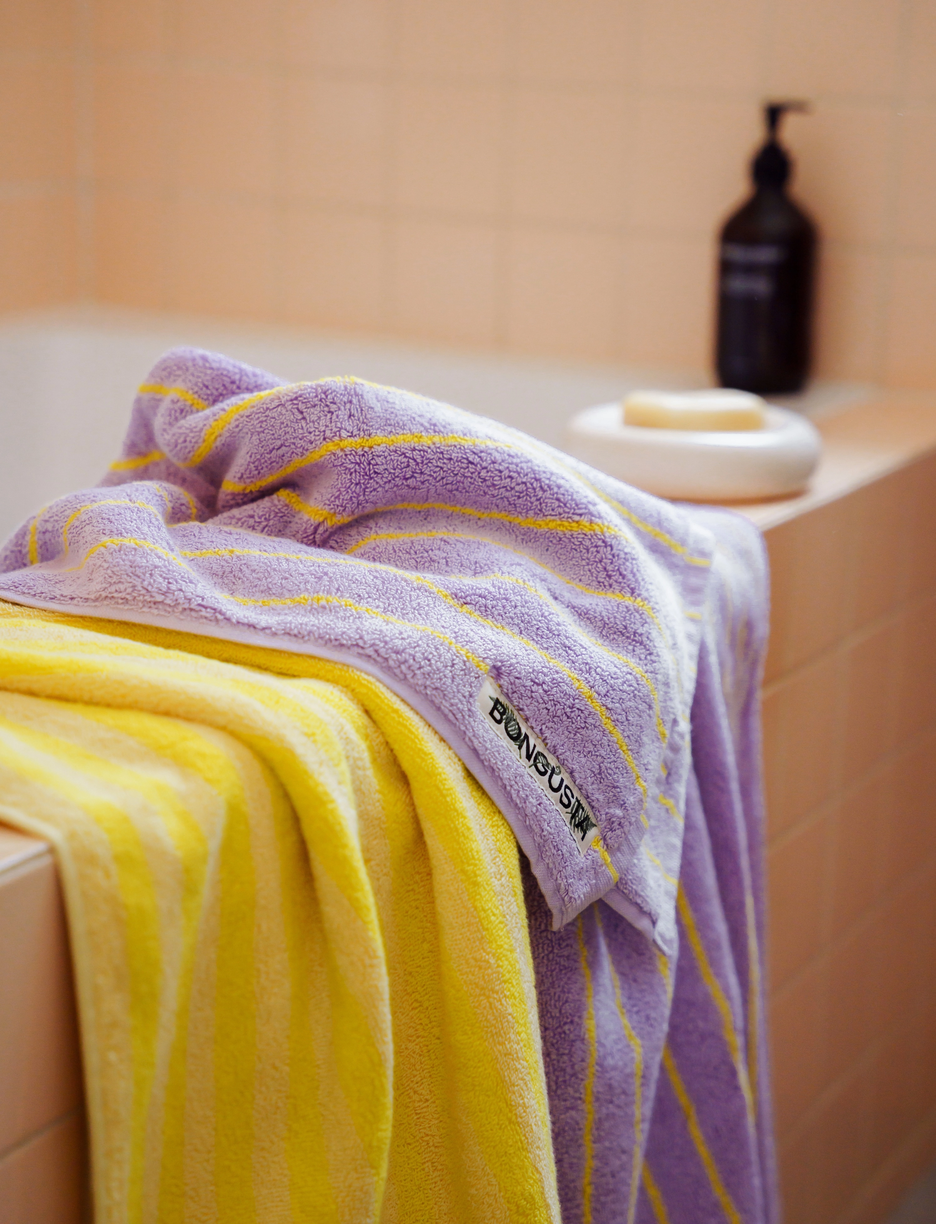 Bongusta - Naram Bath Towels - shop by price - lilac and neon yellow - 4