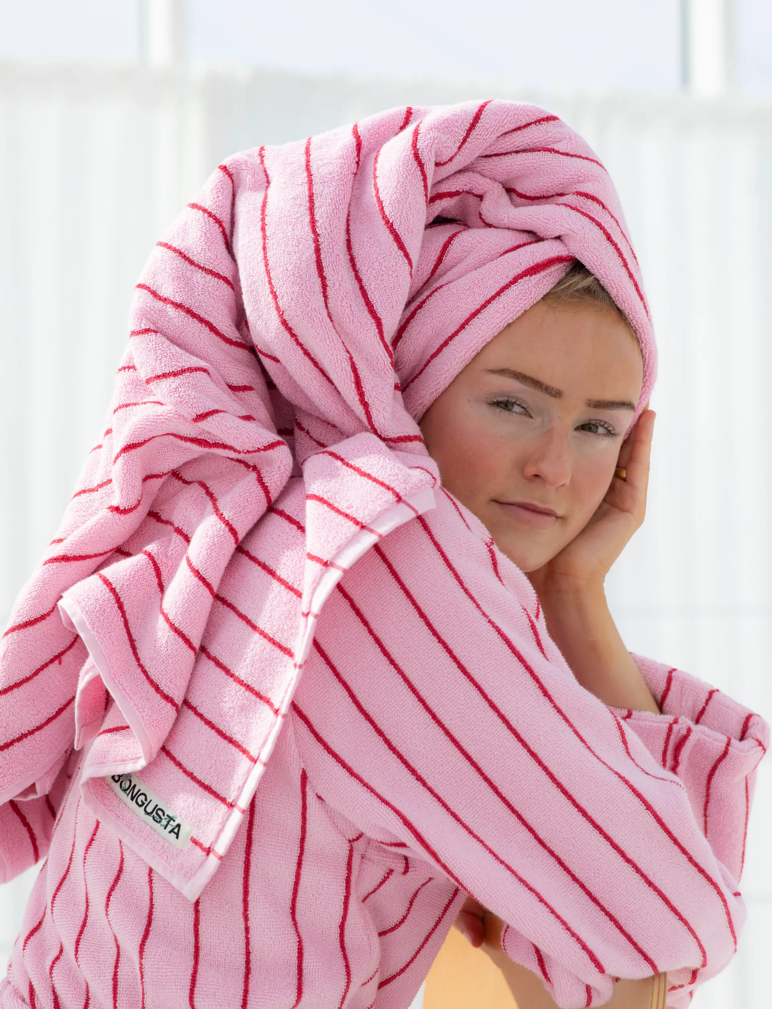 Bongusta - Naram Bathrobe - baby pink & ski patrol - hverdagsstil - baby pink & ski patrol - 1