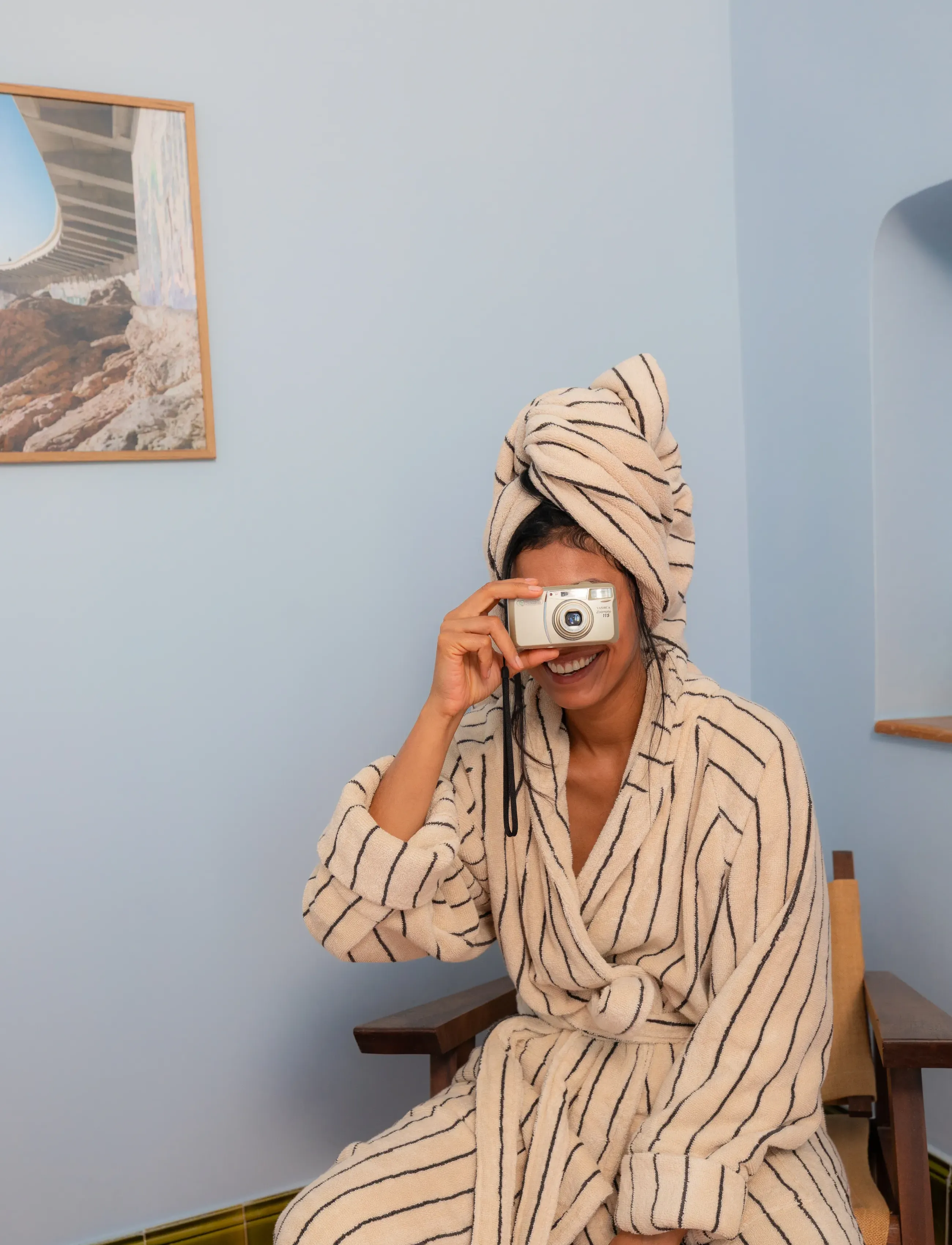 Bongusta Naram Bathrobe Creme & Ink, S/M 122 cm, Bathroom Textiles, - Robes, Frauen